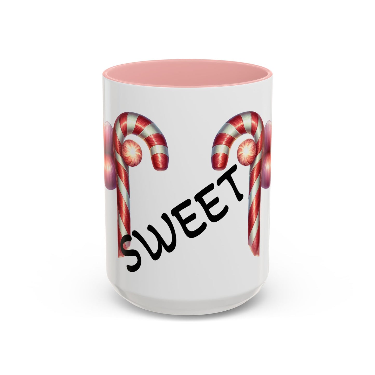 Candy Cane Kiss Accent Coffee Mug — "Sweet" Holiday Hot Cocoa Cup