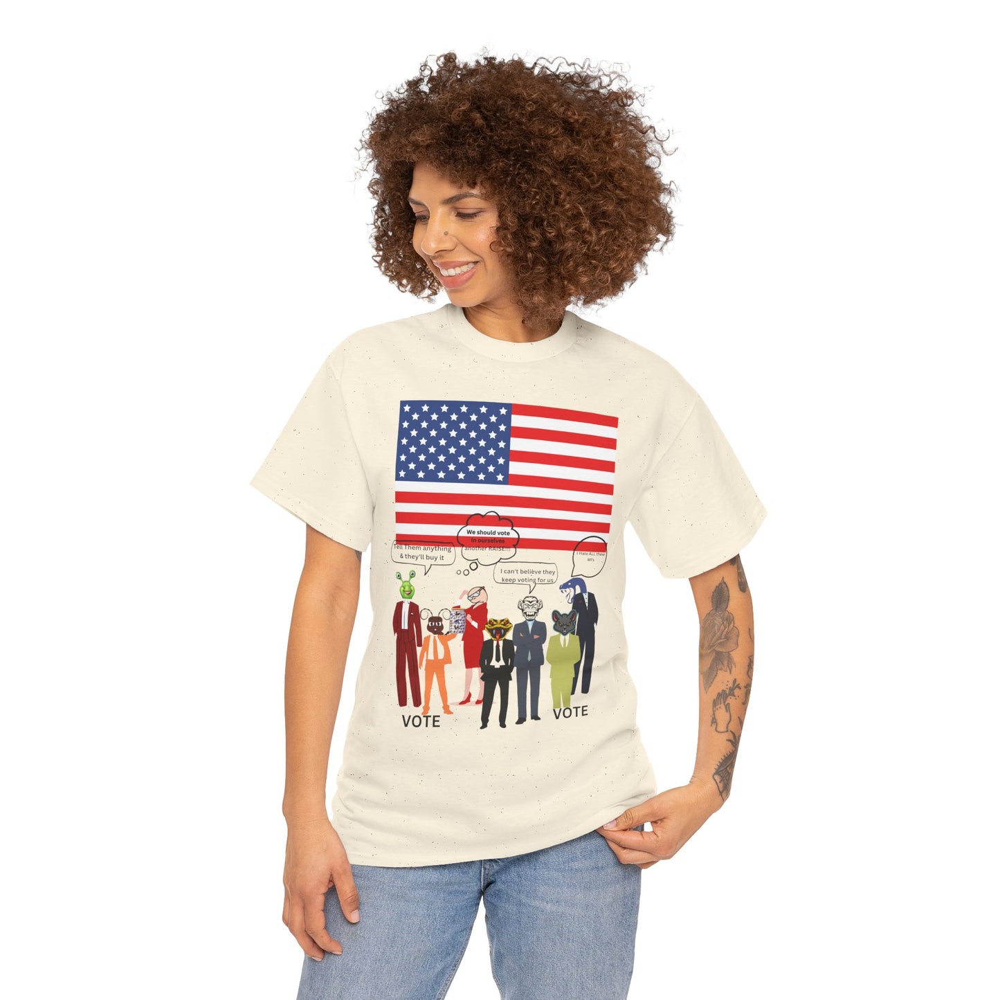 Patriotic 'Vote' Graphic Tee — American Flag Politicians-Lizard Forms Encouraging Voting