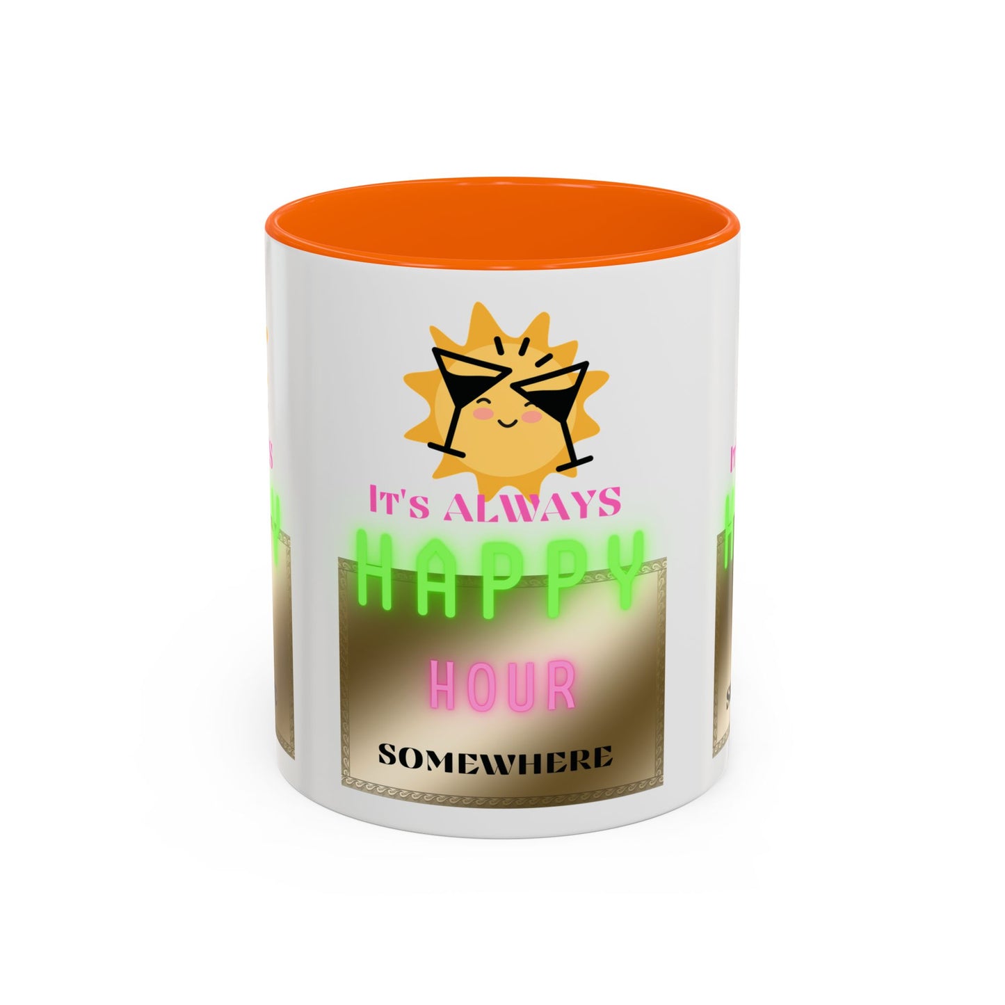 Coffee Mug — "It's Always Happy Hour Somewhere" Neon Sun Cocktail Accent Mug