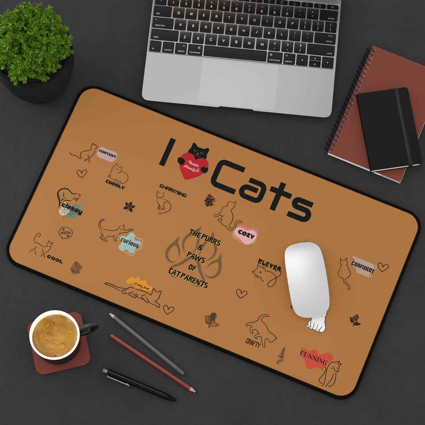 I Love Cats Desk Mat - Cozy Cat-Themed Office Accessory for Cat Lovers
