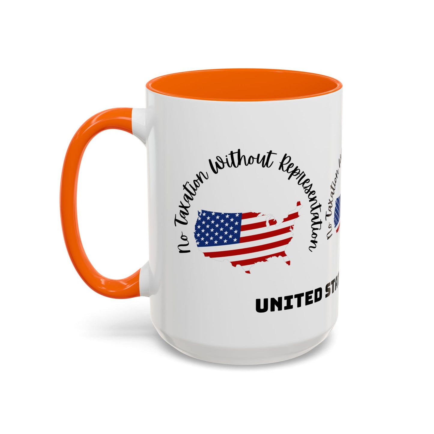 United States Map Flag Coffee Mug — "No Taxation Without Representation" 11/15oz Accent