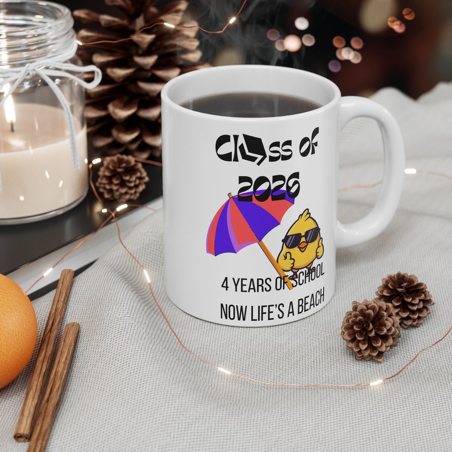 Class of 2026 Graduation Mug — "4 Years of School, Now Life's a Beach"