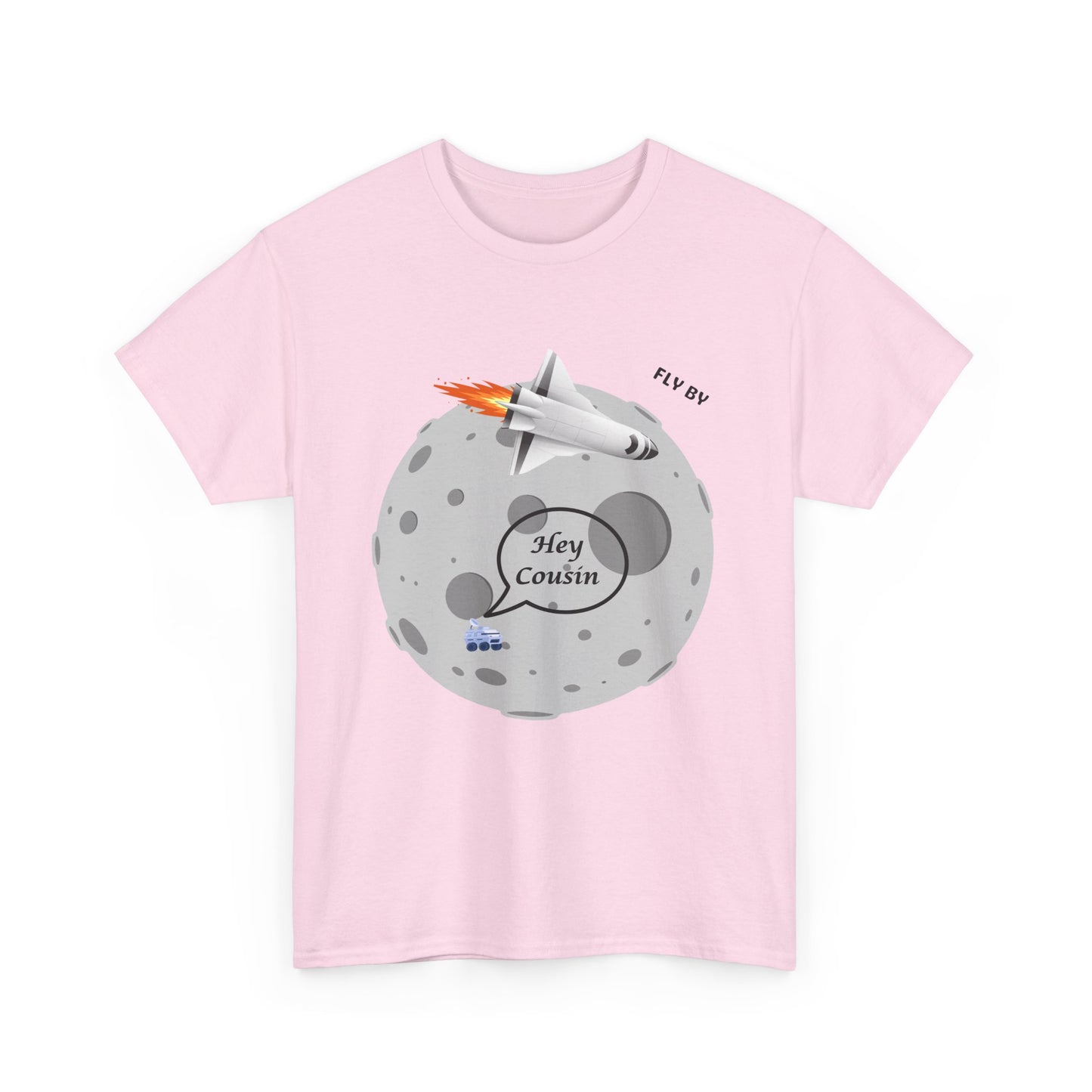 Hey Cousin Rocket Moon T-Shirt — Cute Retro Space Plane Graphic Tee
