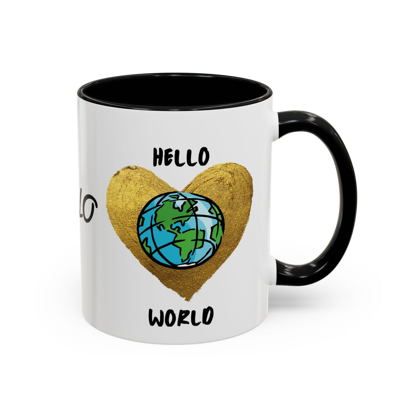 Hello World Coffee Mug — Heart Globe Accent 11oz