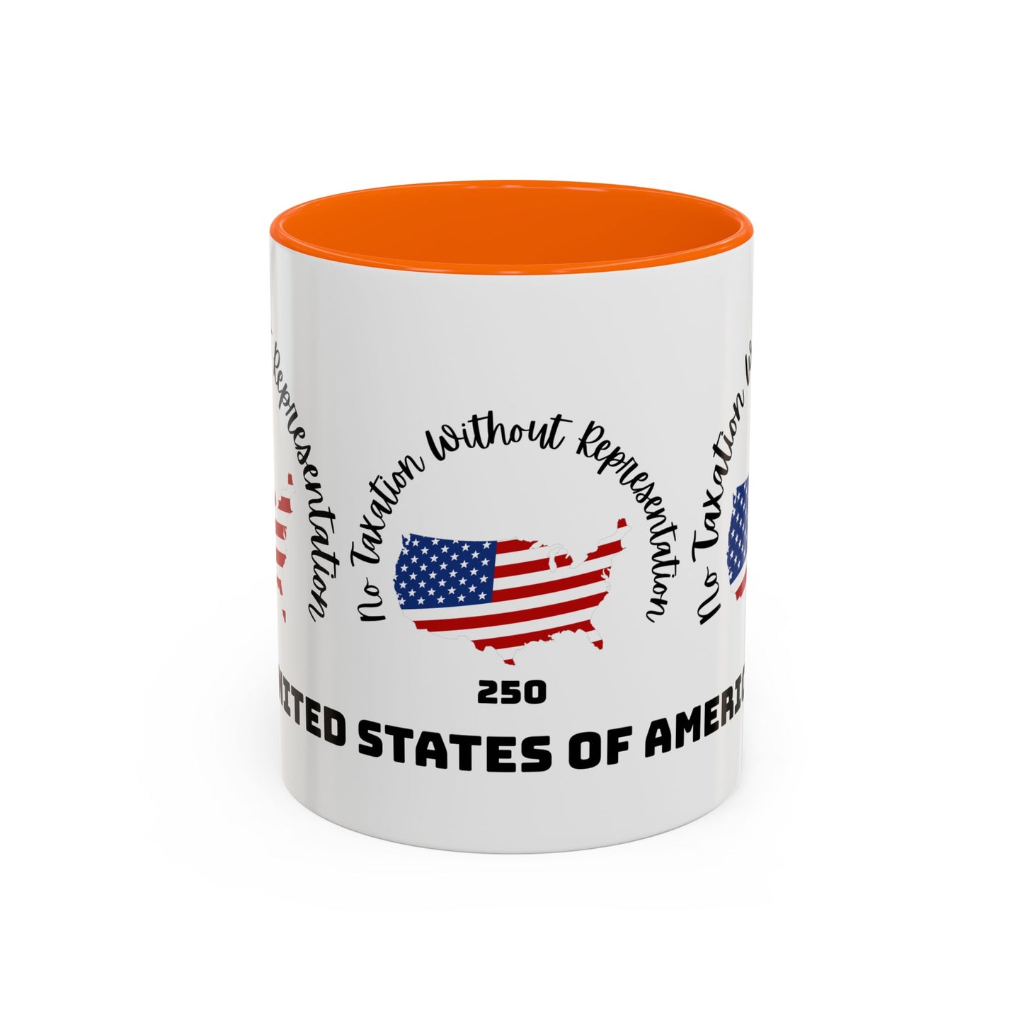 United States Map Flag Coffee Mug — "No Taxation Without Representation" 11/15oz Accent
