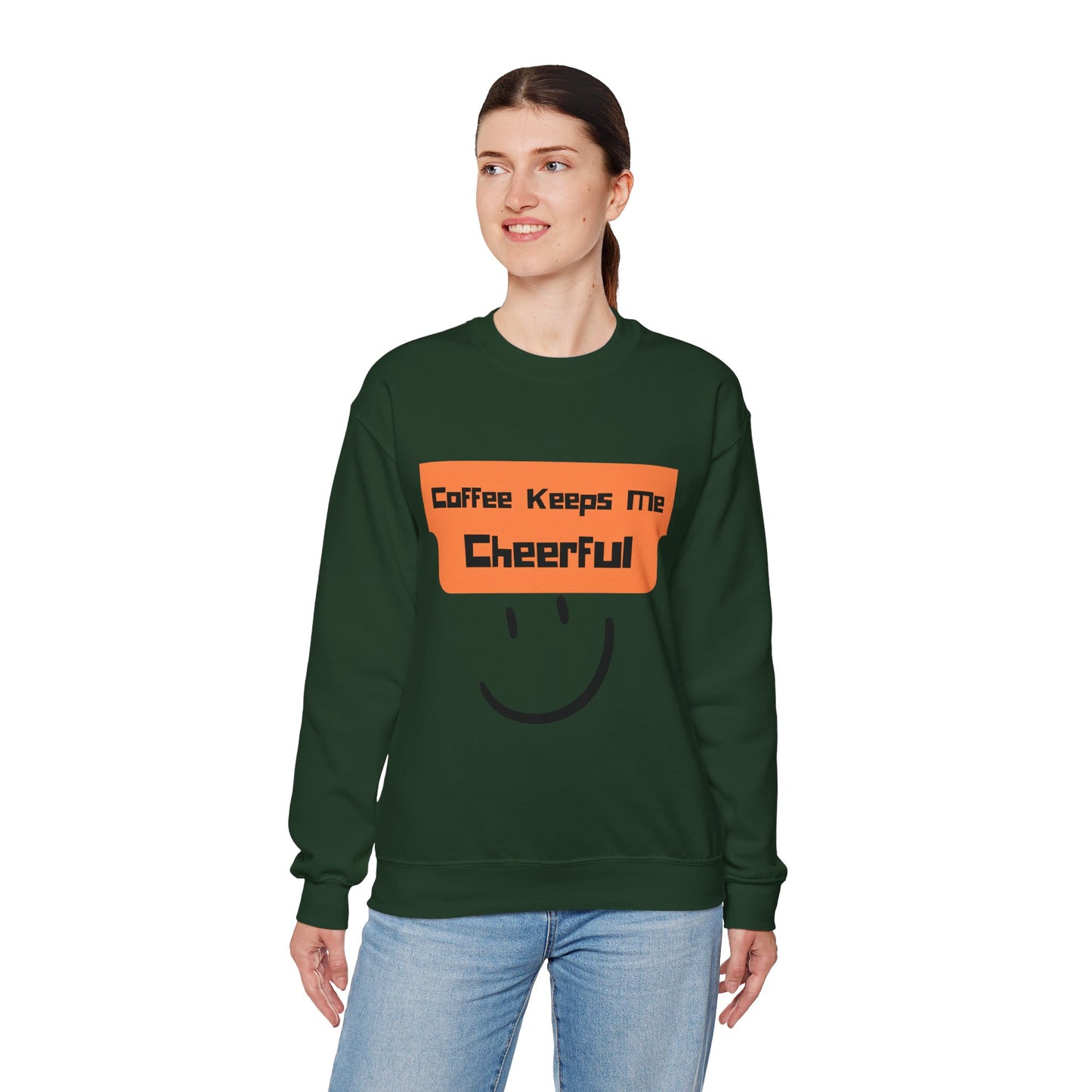 Cheerful Coffee Sweatshirt — "Coffee Keeps Me Cheerful" Smiley Crewneck