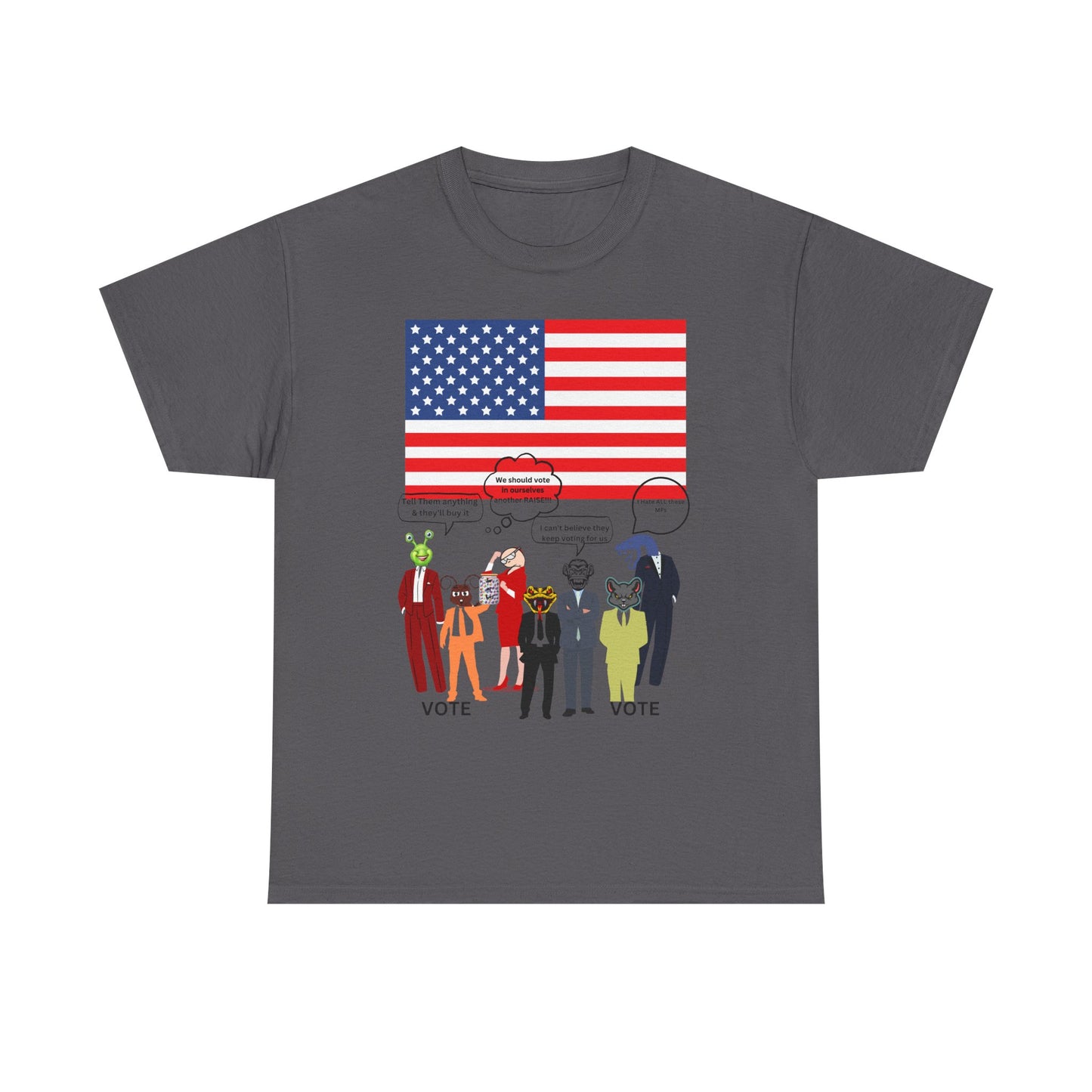 Patriotic 'Vote' Graphic Tee — American Flag Politicians-Lizard Forms Encouraging Voting