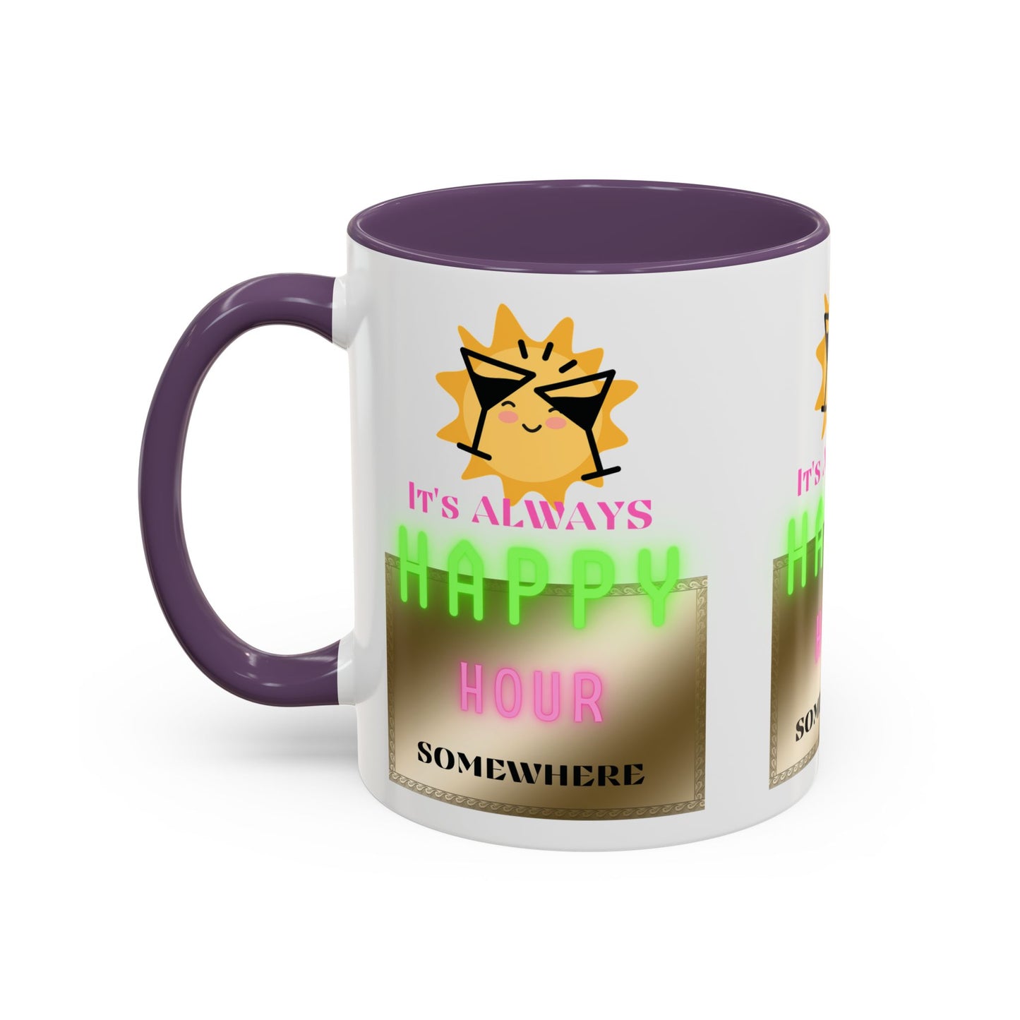 Coffee Mug — "It's Always Happy Hour Somewhere" Neon Sun Cocktail Accent Mug