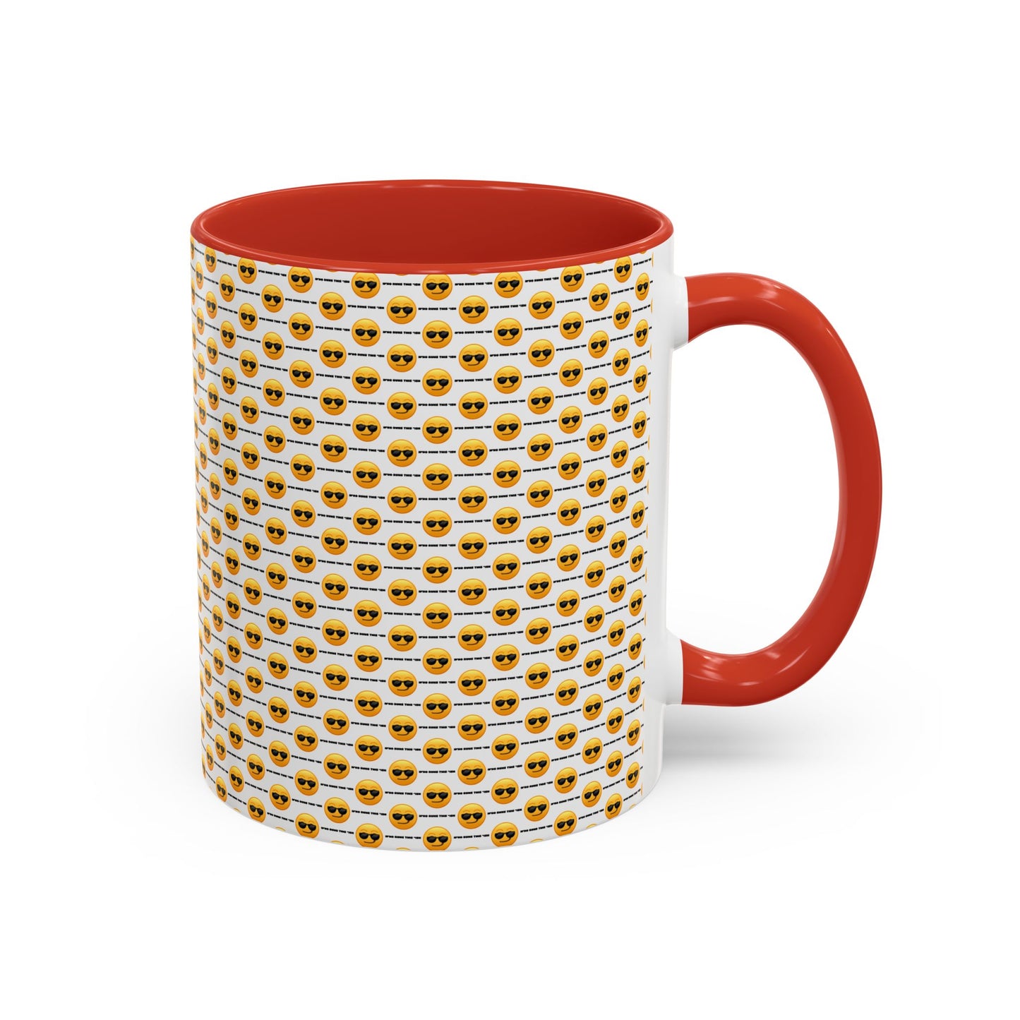 Sunglasses Emoji Pattern Accent Coffee Mug (11 oz) Asking "Who Run's This Ish"