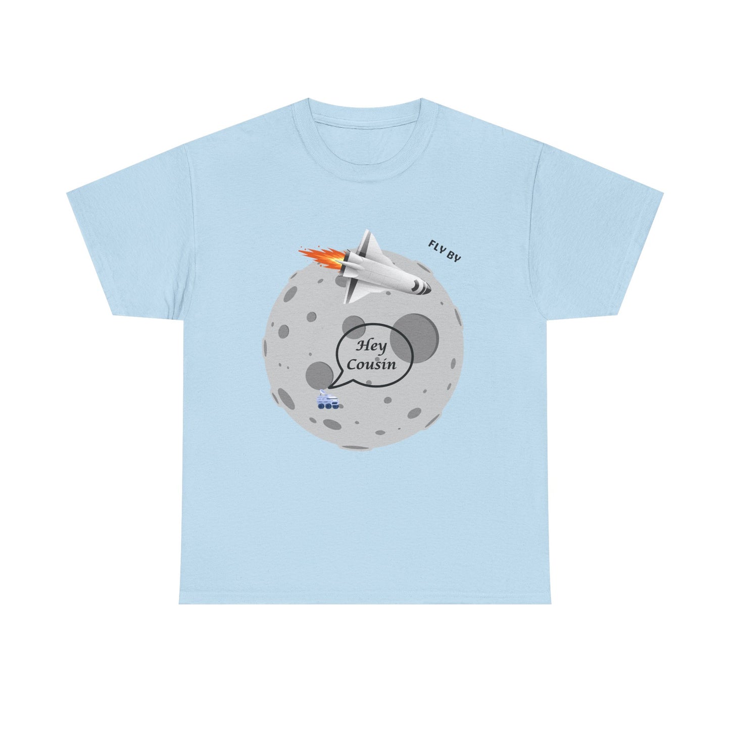 Hey Cousin Rocket Moon T-Shirt — Cute Retro Space Plane Graphic Tee
