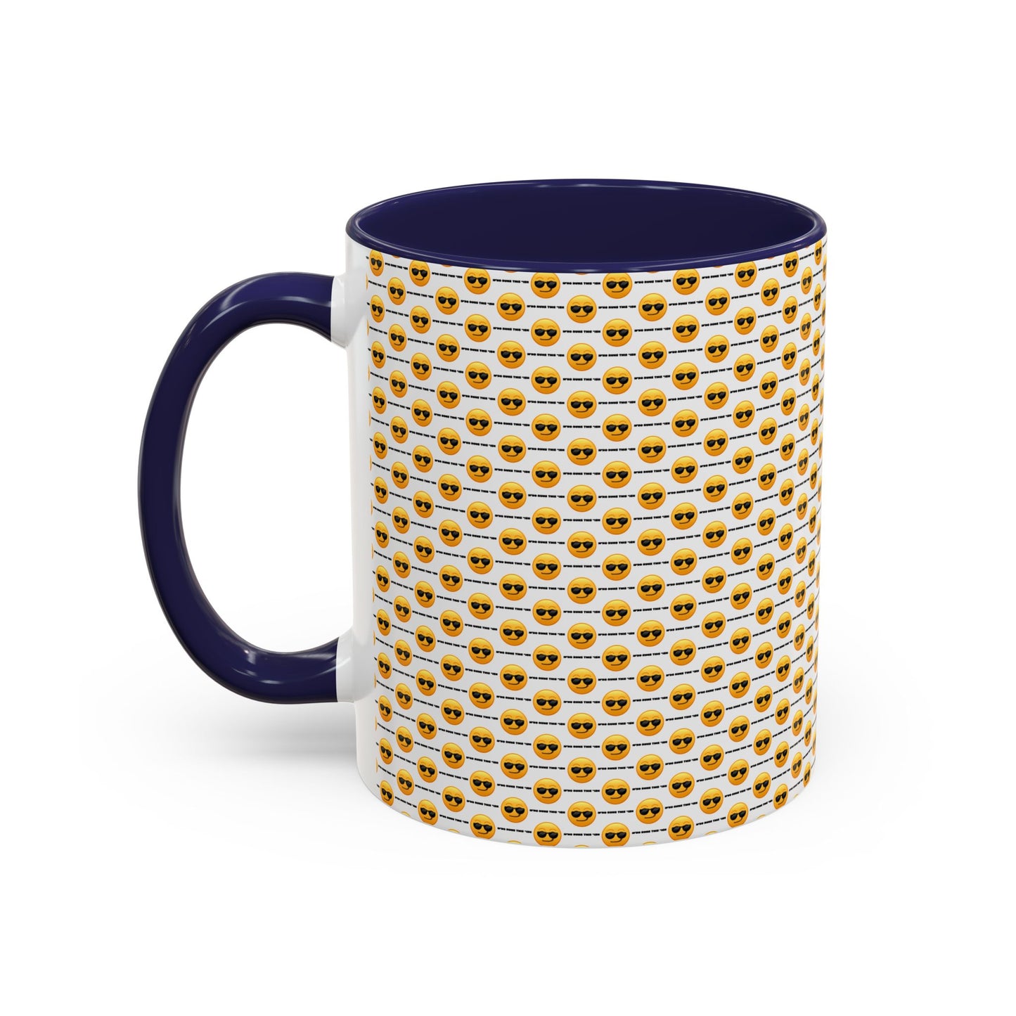 Sunglasses Emoji Pattern Accent Coffee Mug (11 oz) Asking "Who Run's This Ish"