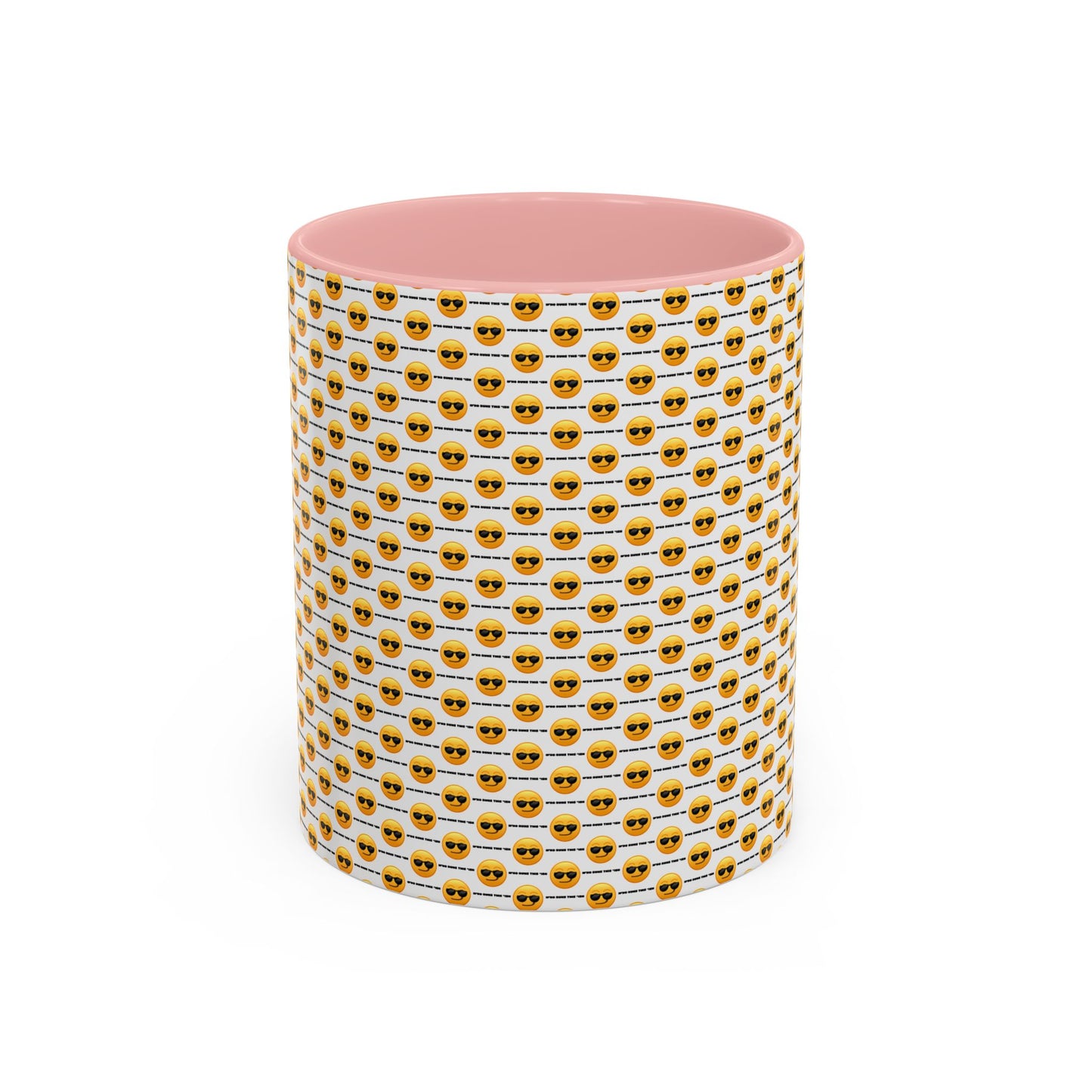 Sunglasses Emoji Pattern Accent Coffee Mug (11 oz) Asking "Who Run's This Ish"