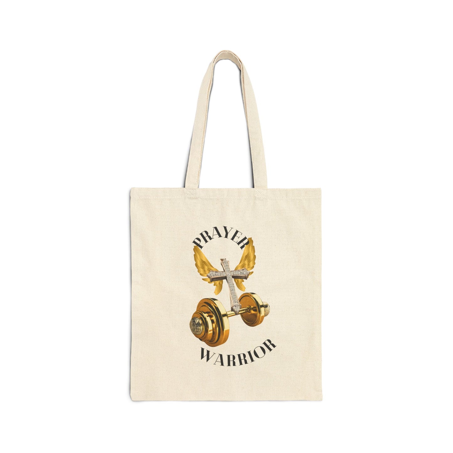 Religious Tote Bag - "Prayer Warrior" with Holy Cross and Angel Wings