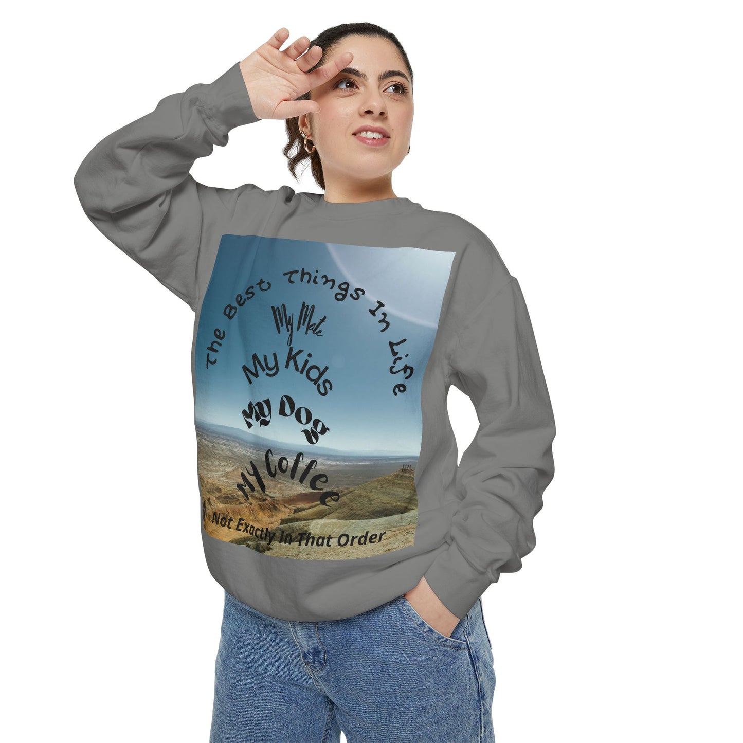 Coastal Family Vibes Sweatshirt — "The Best Things in Life" Graphic Crewneck