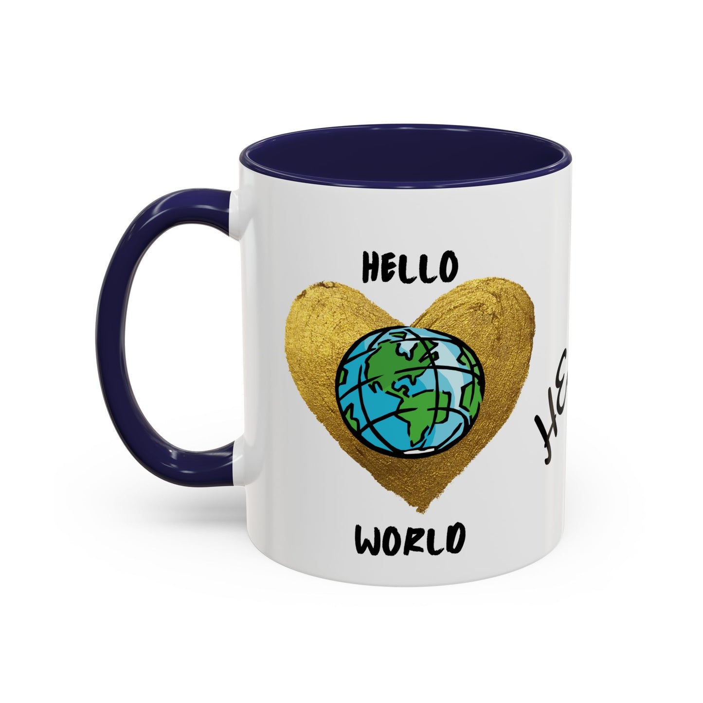 Hello World Coffee Mug — Heart Globe Accent 11oz