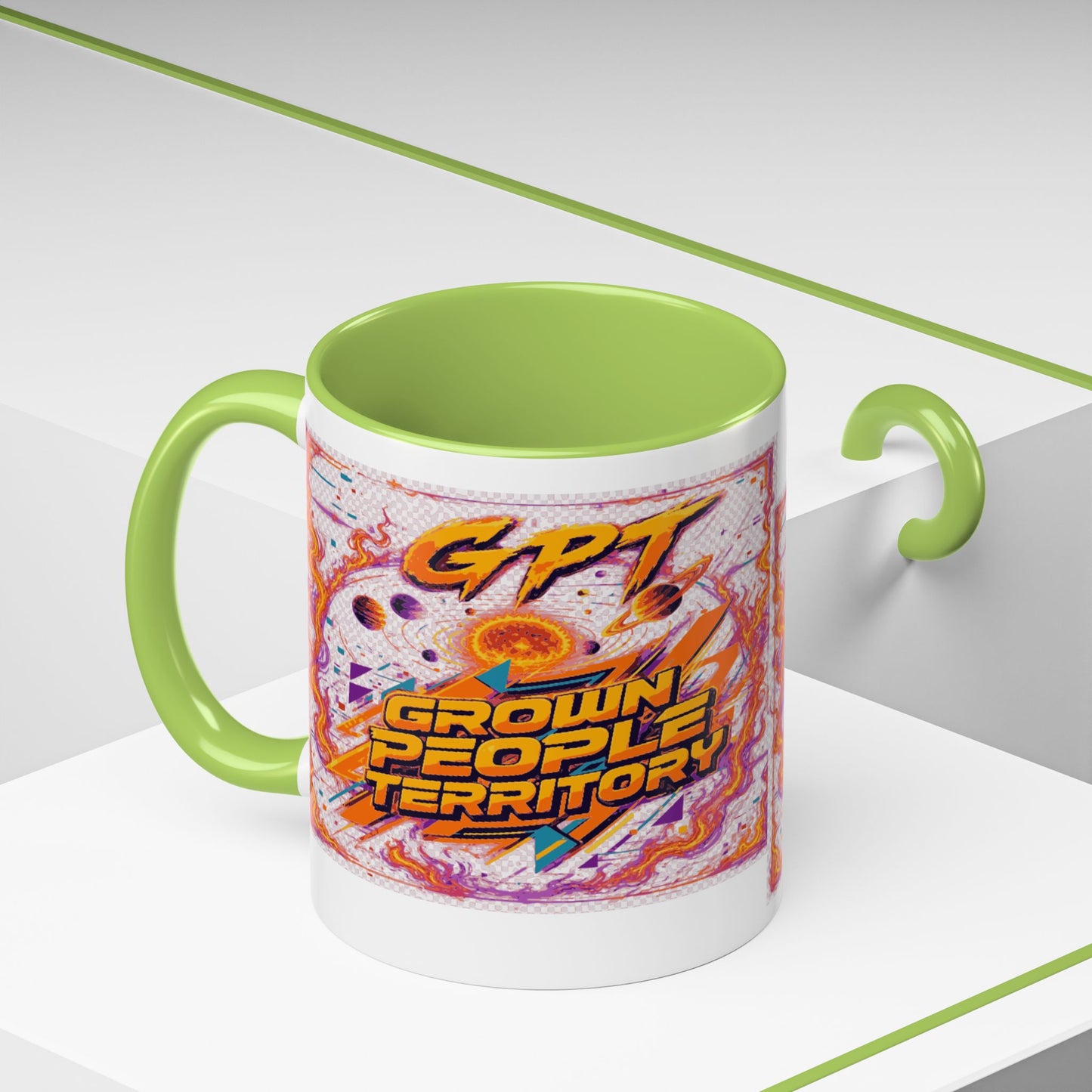 Accent Coffee Mug — "GPT: Grown People Territory" Bold Graphic Coffee Cup
