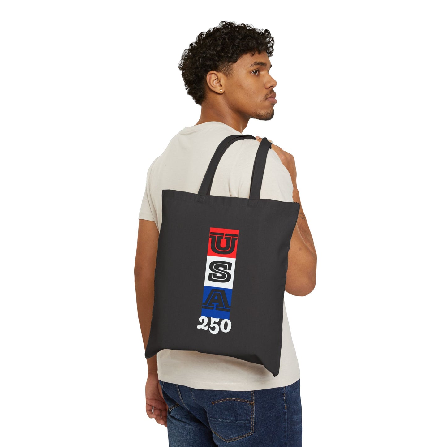 "USA 250" Patriotic Cotton Canvas Tote Bag, Eco-Friendly Shopper, Reusable Grocery Bag