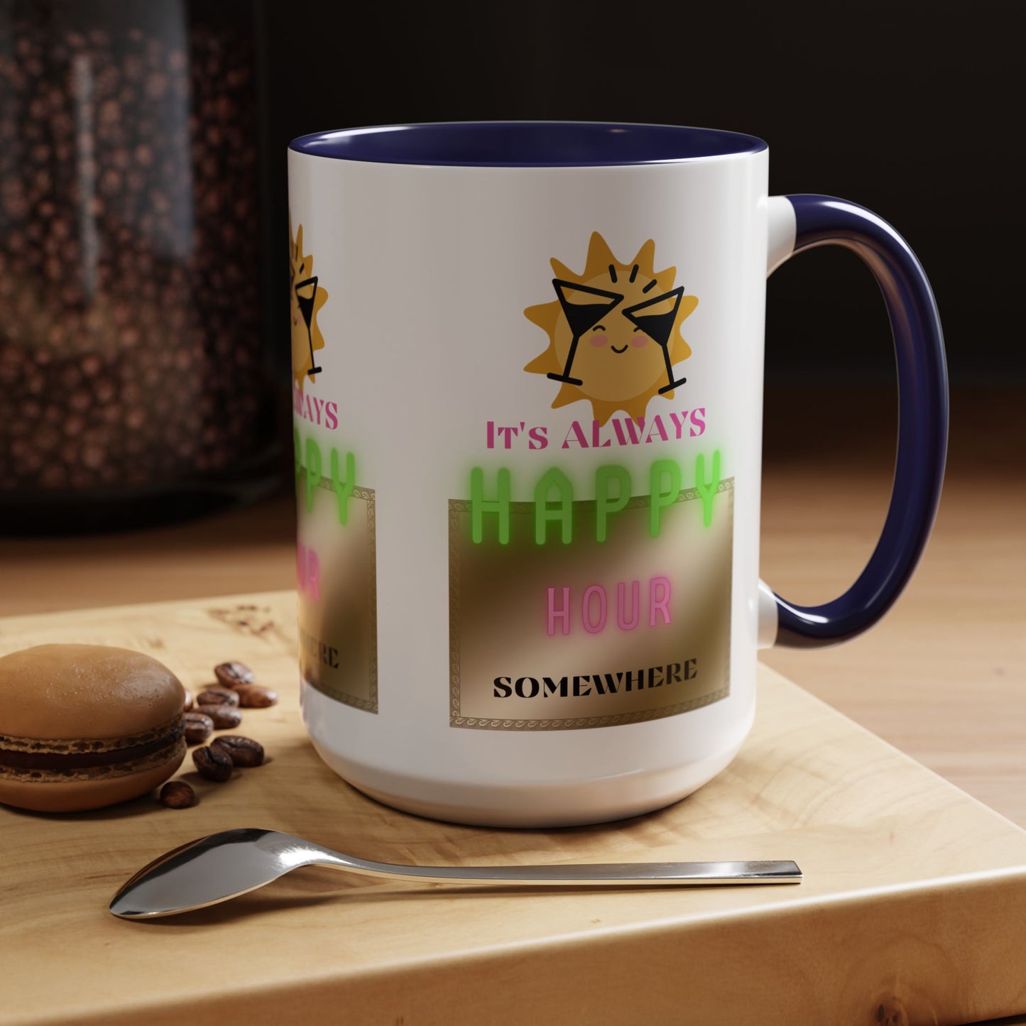 Coffee Mug — "It's Always Happy Hour Somewhere" Neon Sun Cocktail Accent Mug
