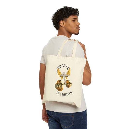 Religious Tote Bag - "Prayer Warrior" with Holy Cross and Angel Wings