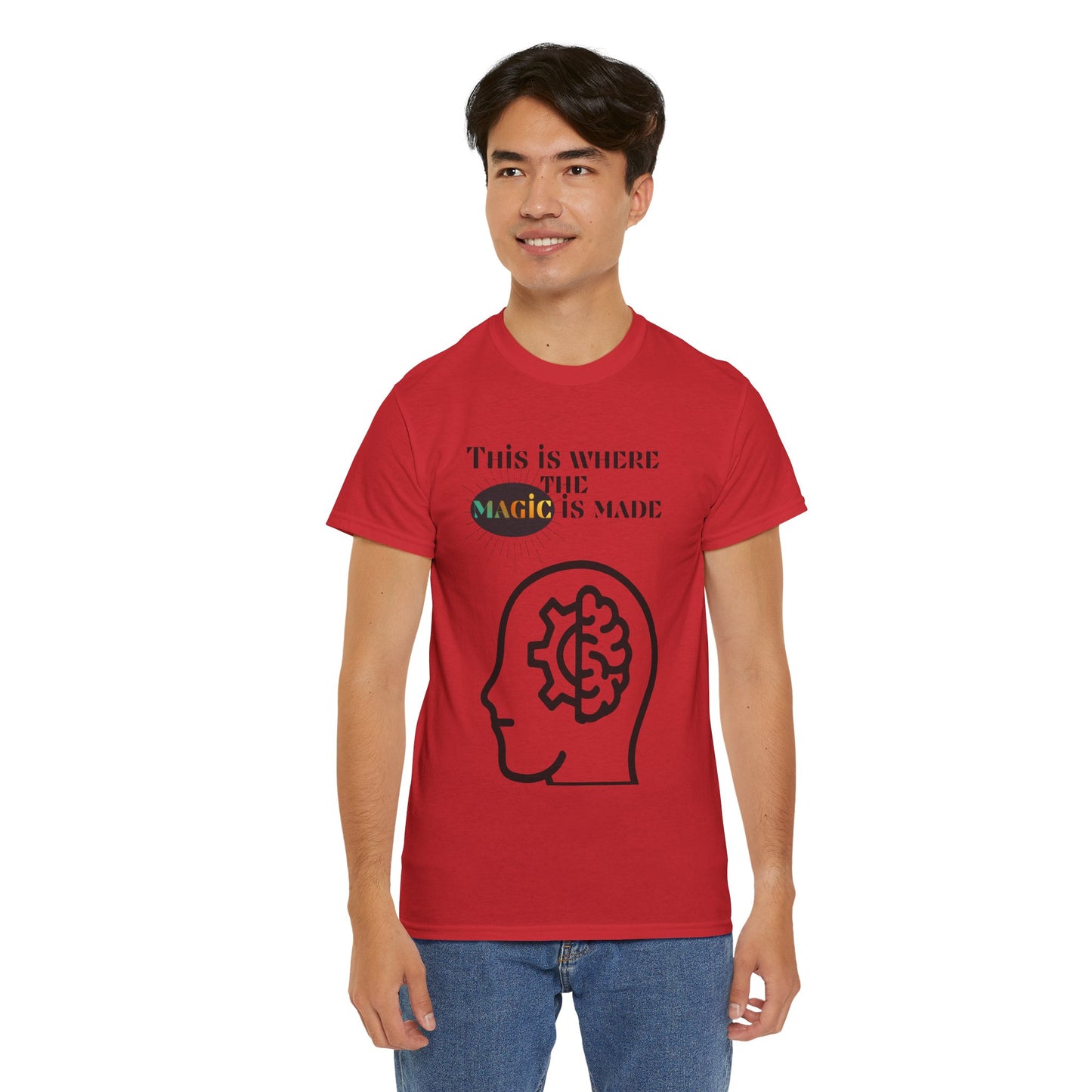 Brain + Gear Tee — "This Is Where the Magic Is Made" Creative Mind T-Shirt