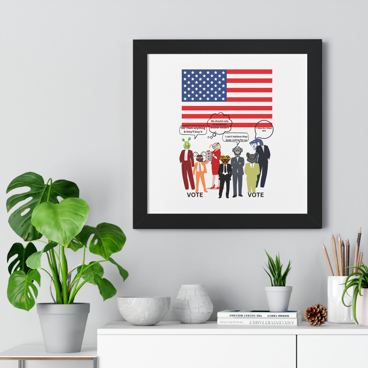 Framed Poster — Patriotic Political Cartoon "Jar of Lies" Print