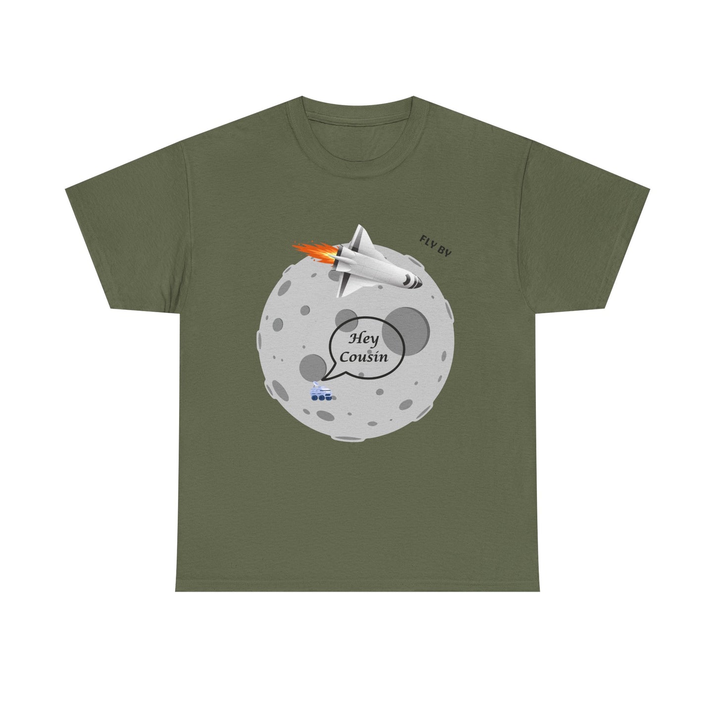 Hey Cousin Rocket Moon T-Shirt — Cute Retro Space Plane Graphic Tee