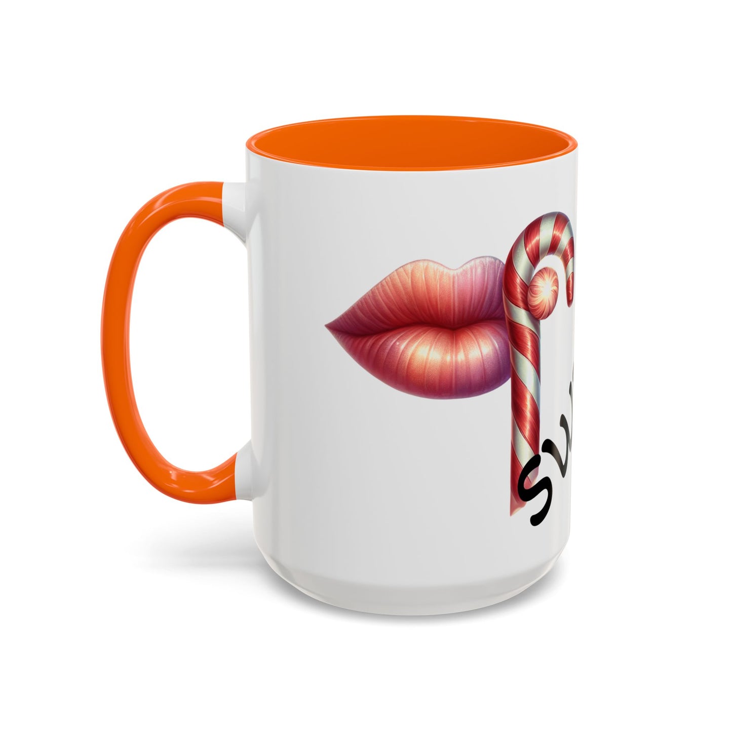 Candy Cane Kiss Accent Coffee Mug — "Sweet" Holiday Hot Cocoa Cup