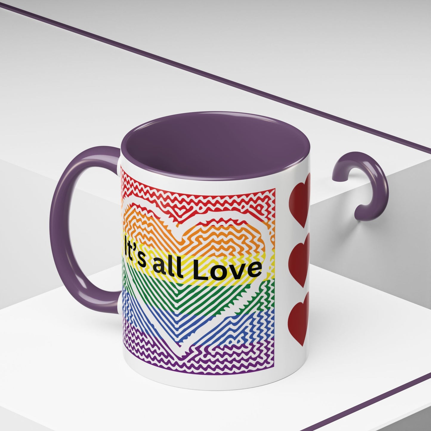 It's All Love Rainbow Heart Coffee Mug — Pride Accent Mug (11/15oz)