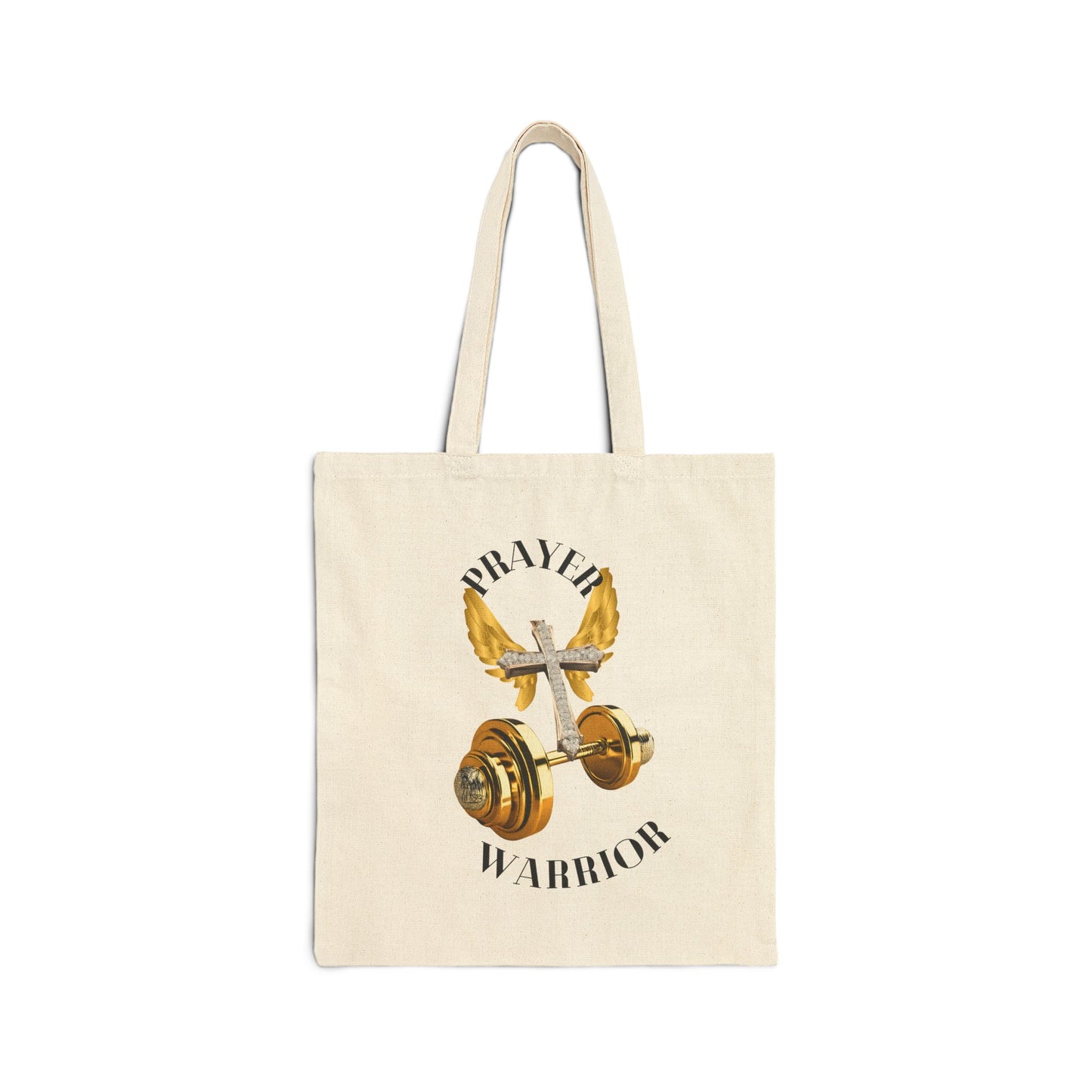 Religious Tote Bag - "Prayer Warrior" with Holy Cross and Angel Wings