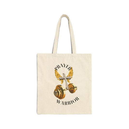 Religious Tote Bag - "Prayer Warrior" with Holy Cross and Angel Wings