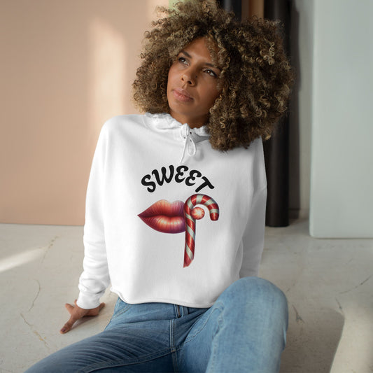 Sweet Candy Lips Crop Hoodie — Graphic Festive Women's Cropped Sweatshirt