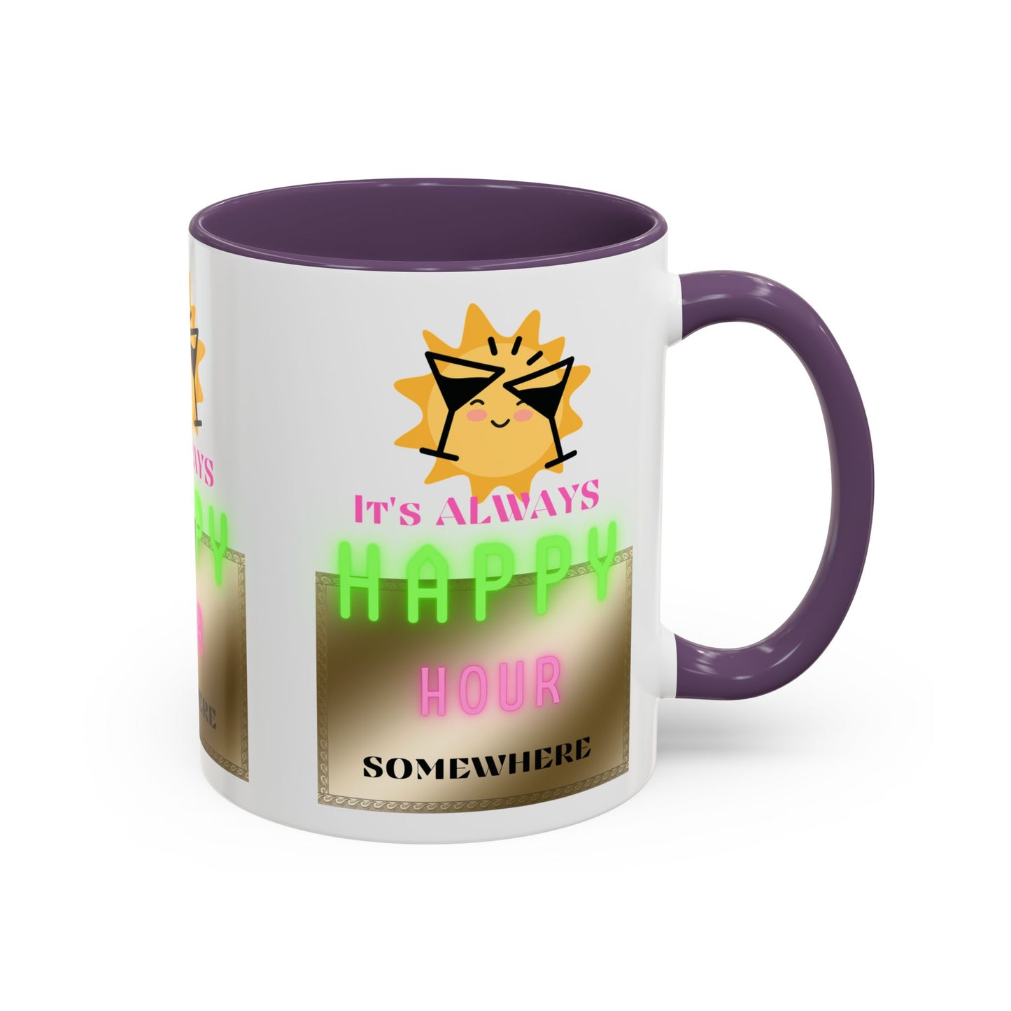 Coffee Mug — "It's Always Happy Hour Somewhere" Neon Sun Cocktail Accent Mug