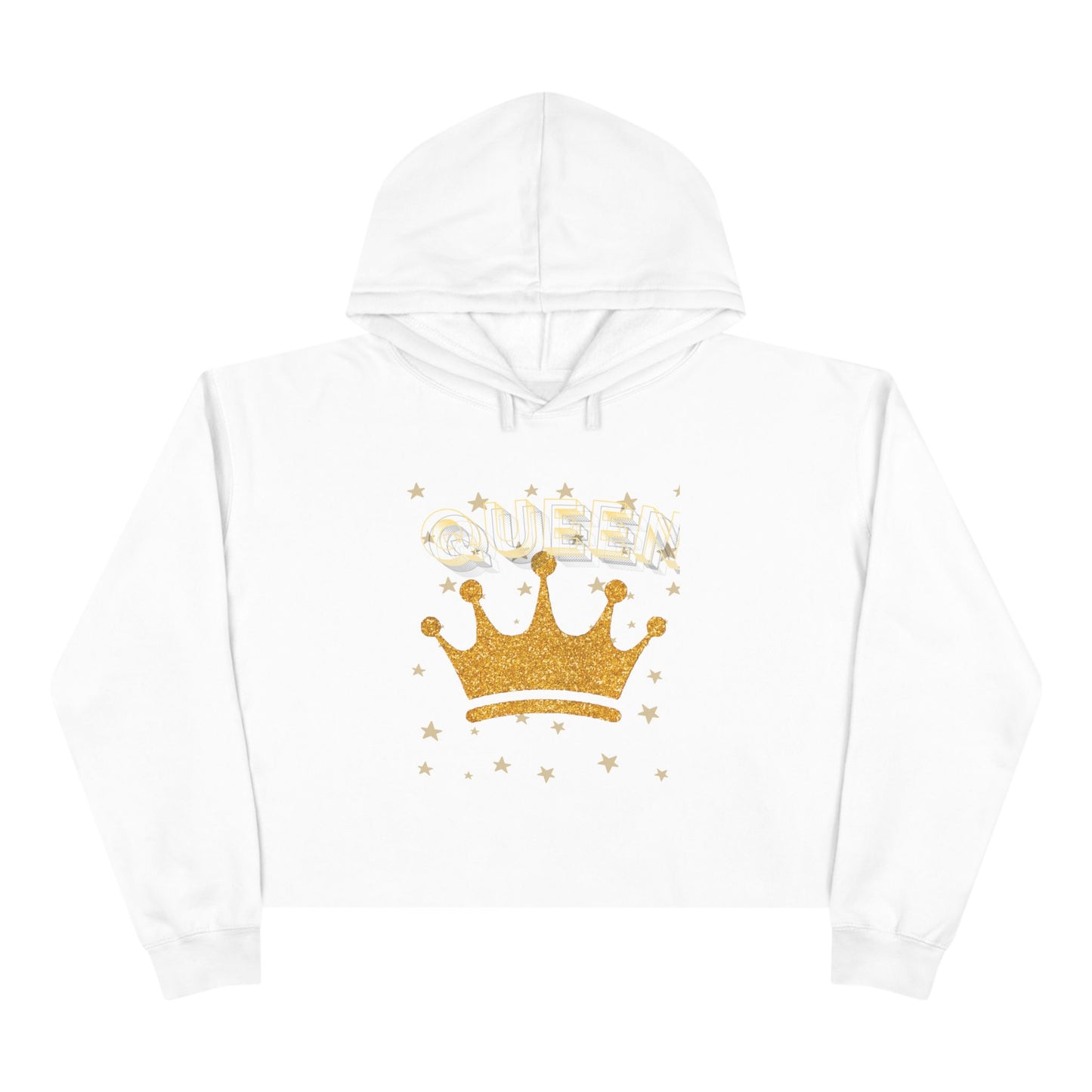 Queen - Gold Crown Crop Hoodie — Glitter Royalty Graphic Crop Hoodie