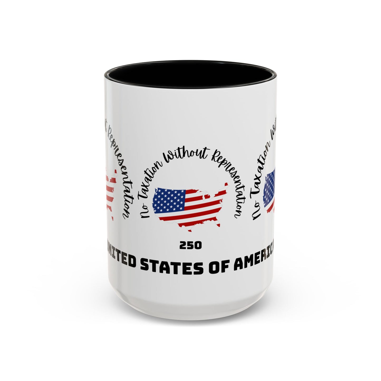 United States Map Flag Coffee Mug — "No Taxation Without Representation" 11/15oz Accent
