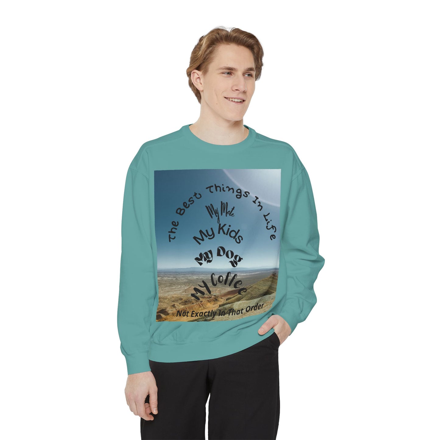Coastal Family Vibes Sweatshirt — "The Best Things in Life" Graphic Crewneck