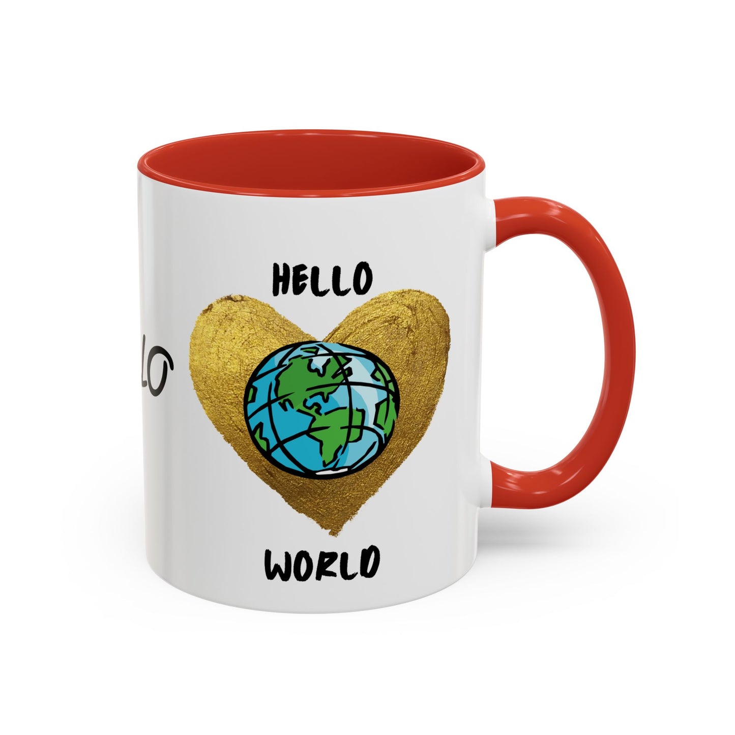 Hello World Coffee Mug — Heart Globe Accent 11oz