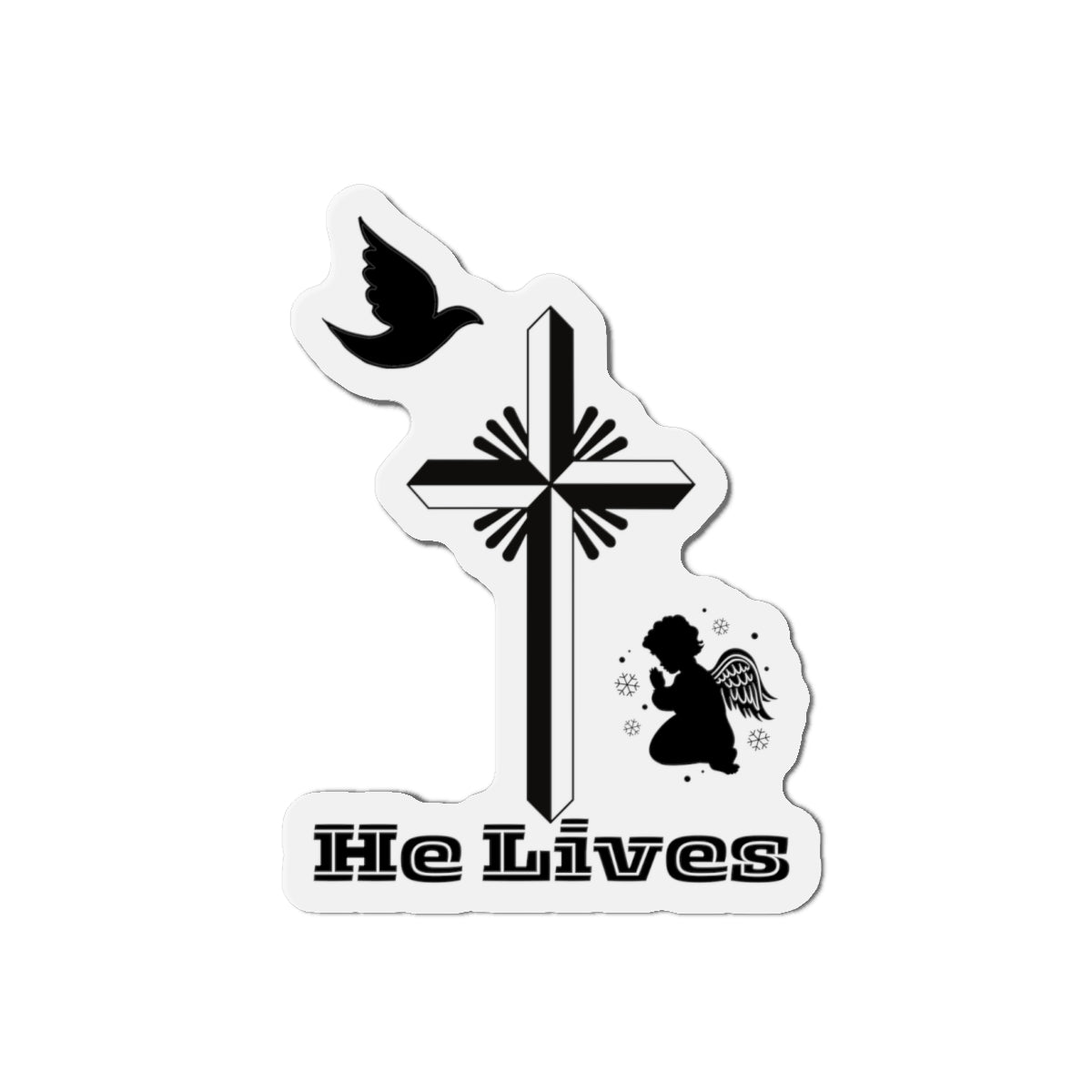 Religious  - He Lives Holy Cross with Praying Angel - Die-Cut Magnet