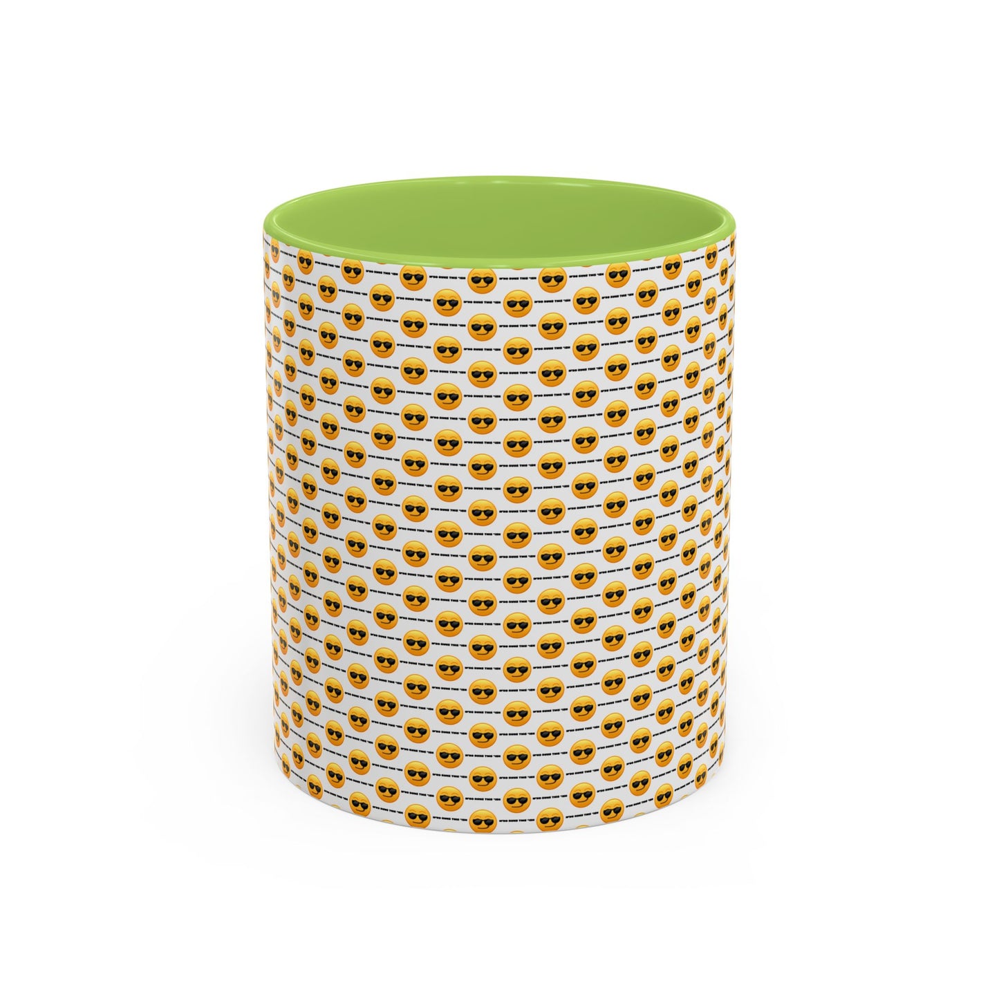 Sunglasses Emoji Pattern Accent Coffee Mug (11 oz) Asking "Who Run's This Ish"