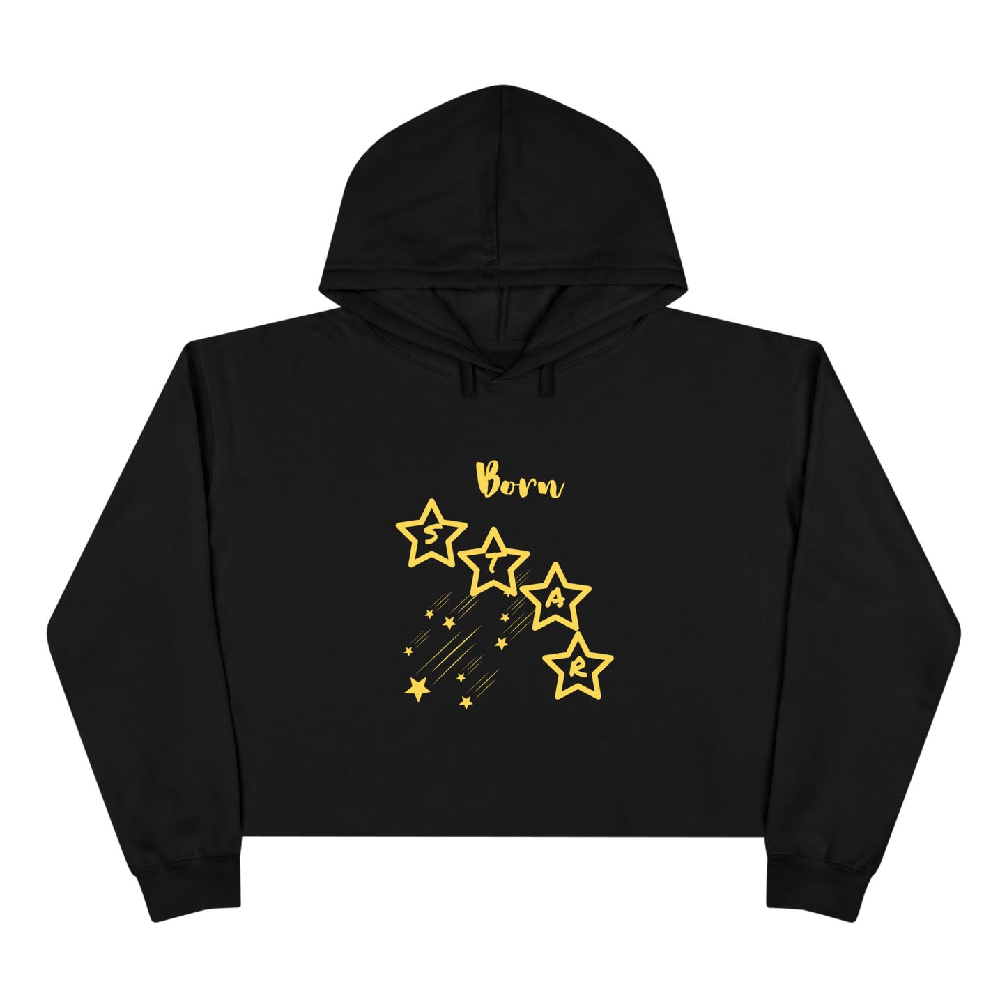 Gold-"Born Star":  Cropped Hoodie — Cute Minimalist Star Graphic Crop Sweatshirt