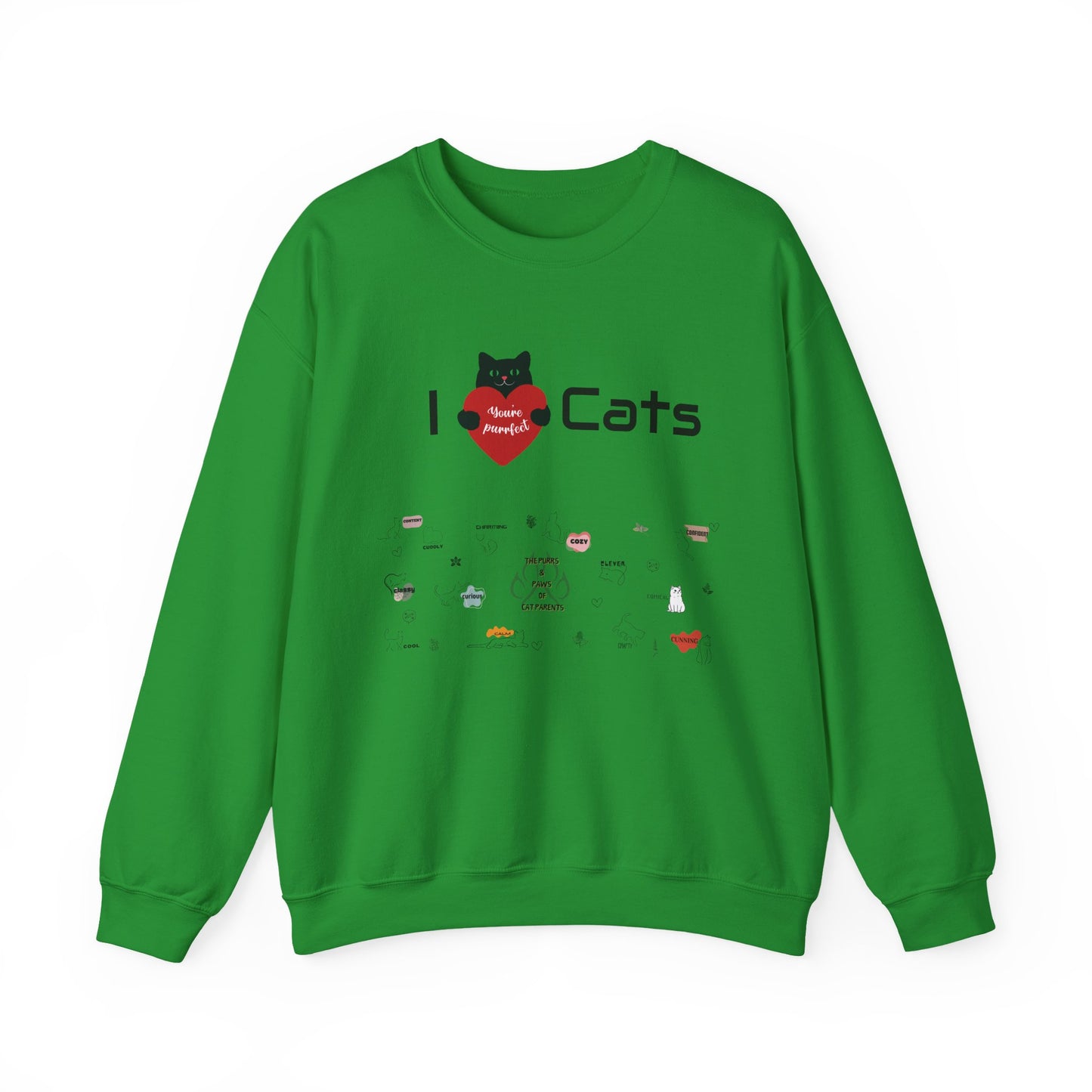 "I Love Cats" Unisex Heavy Blend Crewneck Sweatshirt: This design displays all the complex emotions of being a cat parent