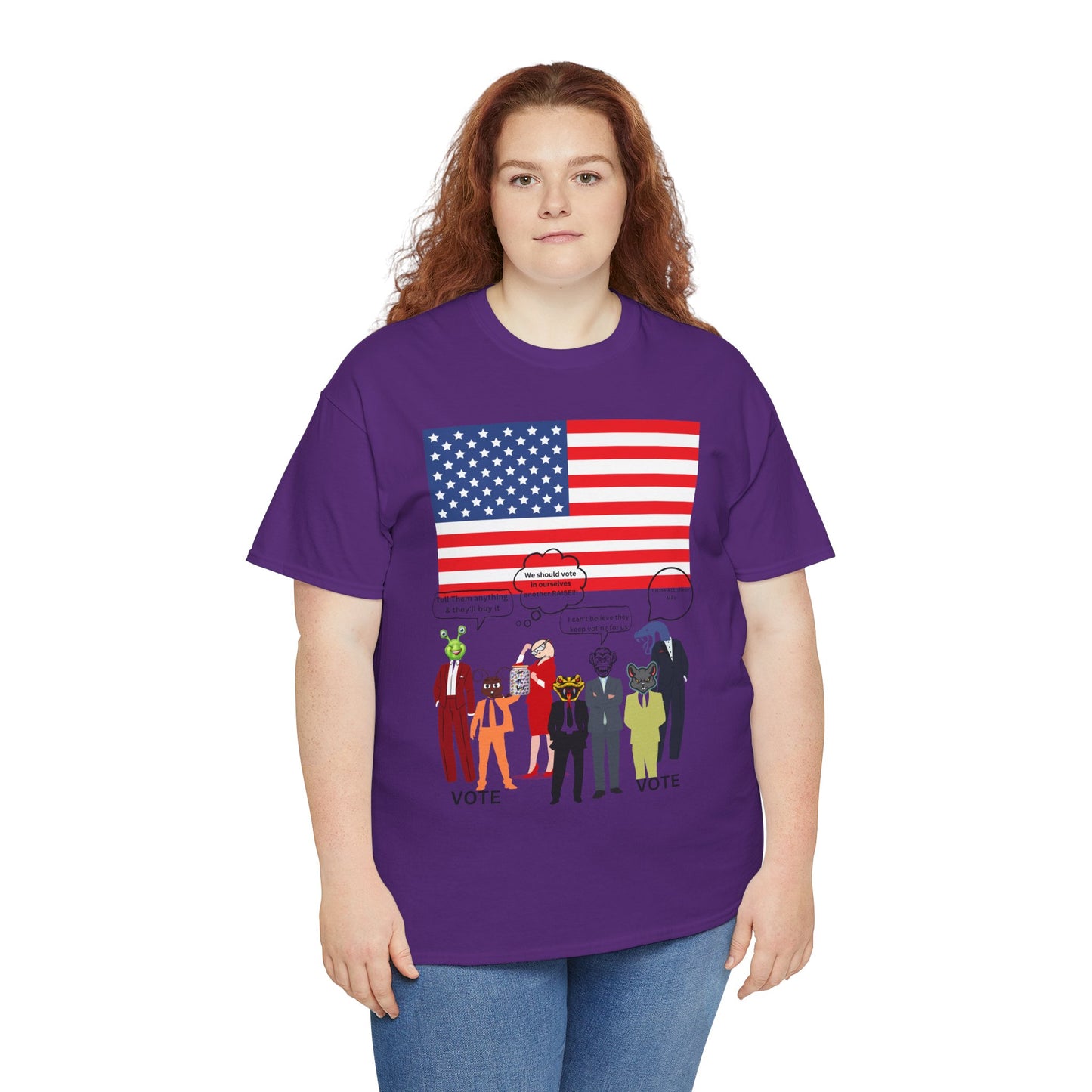Patriotic 'Vote' Graphic Tee — American Flag Politicians-Lizard Forms Encouraging Voting