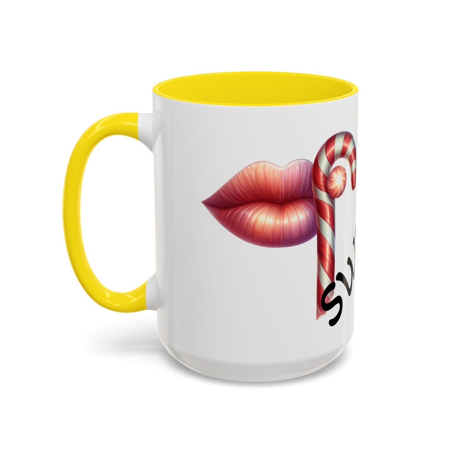 Candy Cane Kiss Accent Coffee Mug — "Sweet" Holiday Hot Cocoa Cup