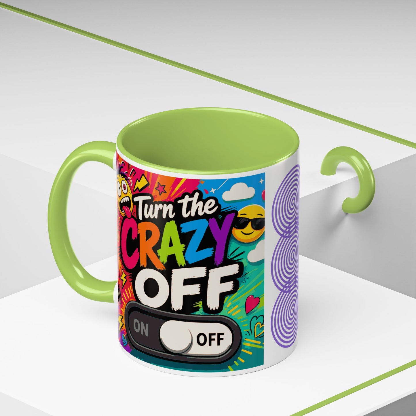 Accent Coffee Mug — "Turn the Crazy Off" Colorful Funny Ceramic Mug (11/15oz)