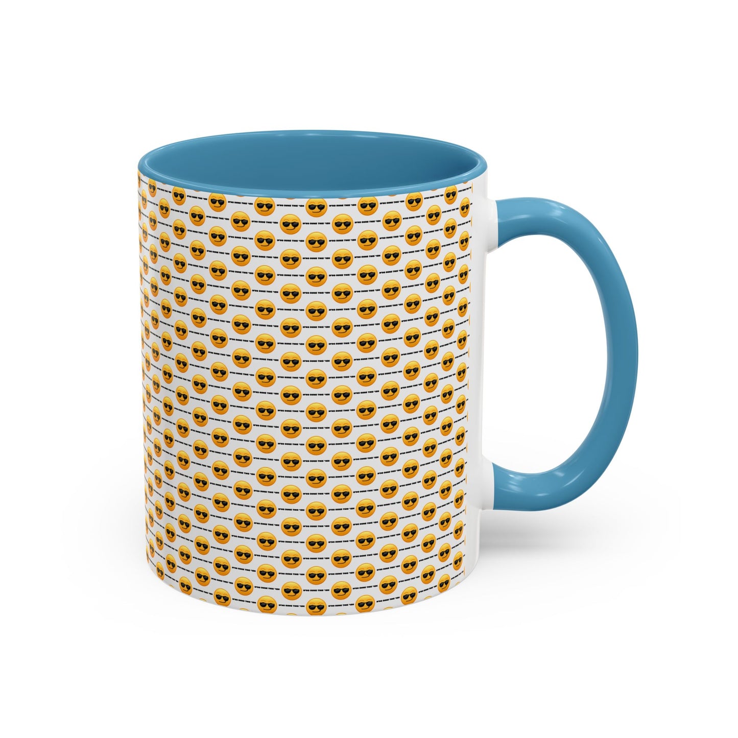 Sunglasses Emoji Pattern Accent Coffee Mug (11 oz) Asking "Who Run's This Ish"
