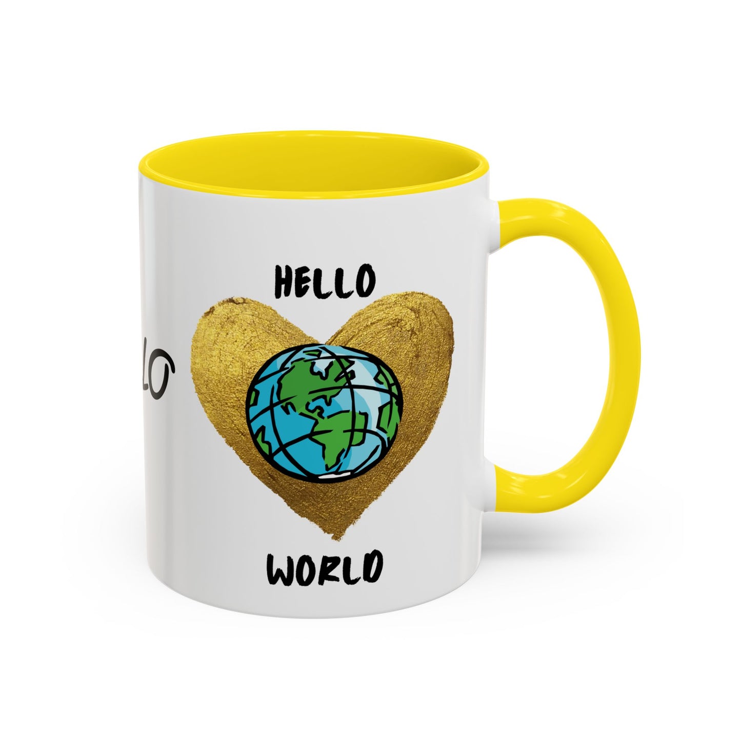 Hello World Coffee Mug — Heart Globe Accent 11oz