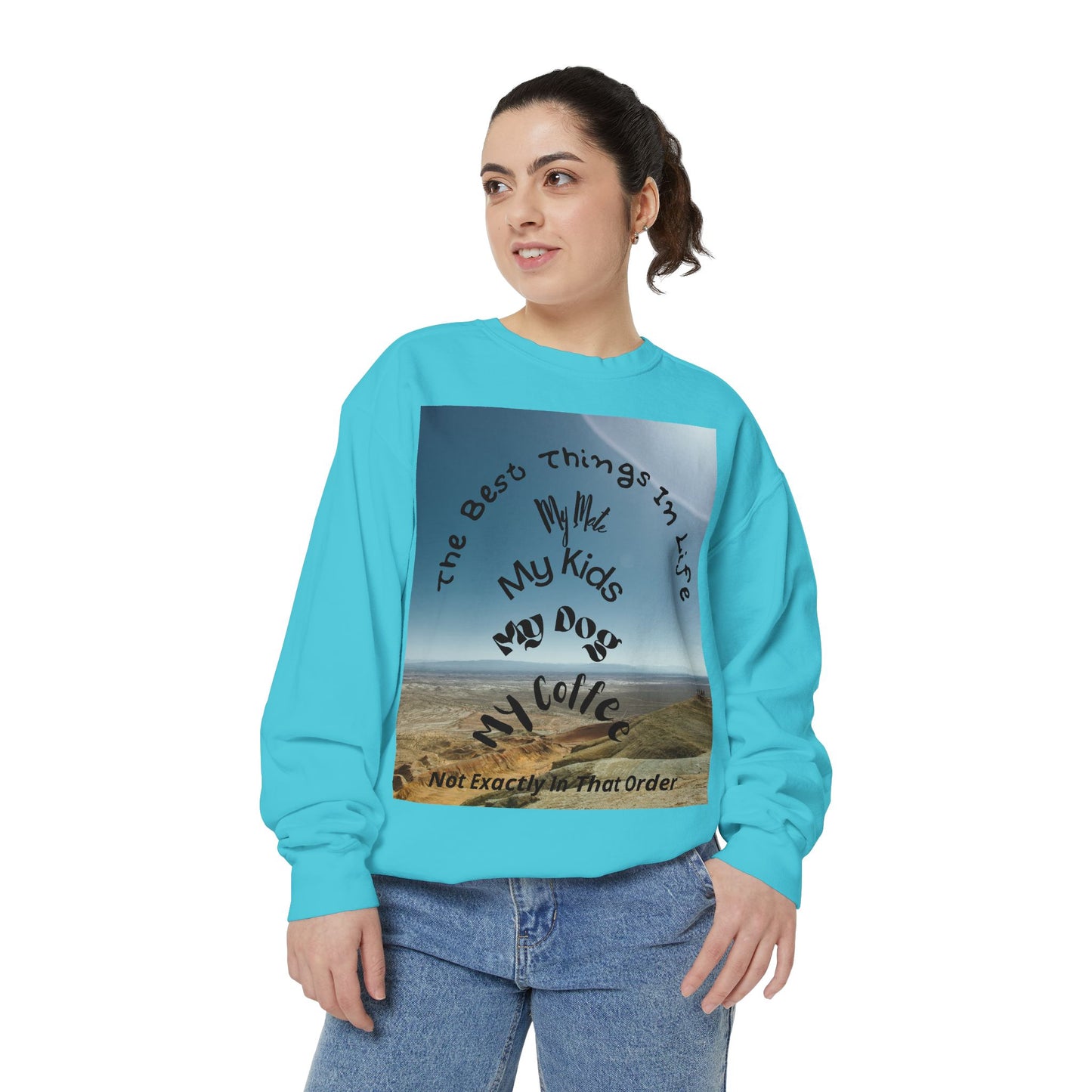 Coastal Family Vibes Sweatshirt — "The Best Things in Life" Graphic Crewneck