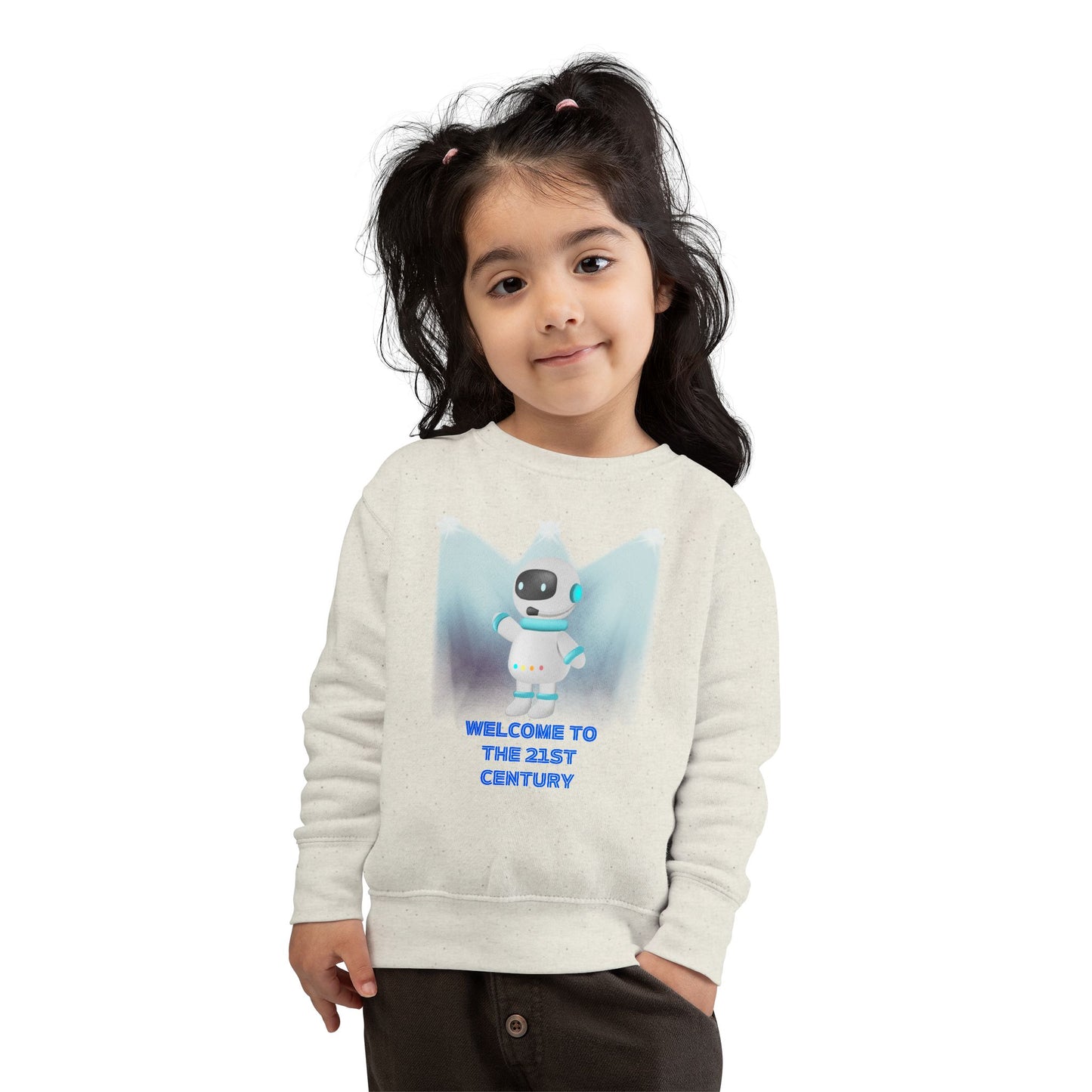Toddler Sweatshirt - Cute Robot "Welcome to the 21st Century" Kids Crewneck