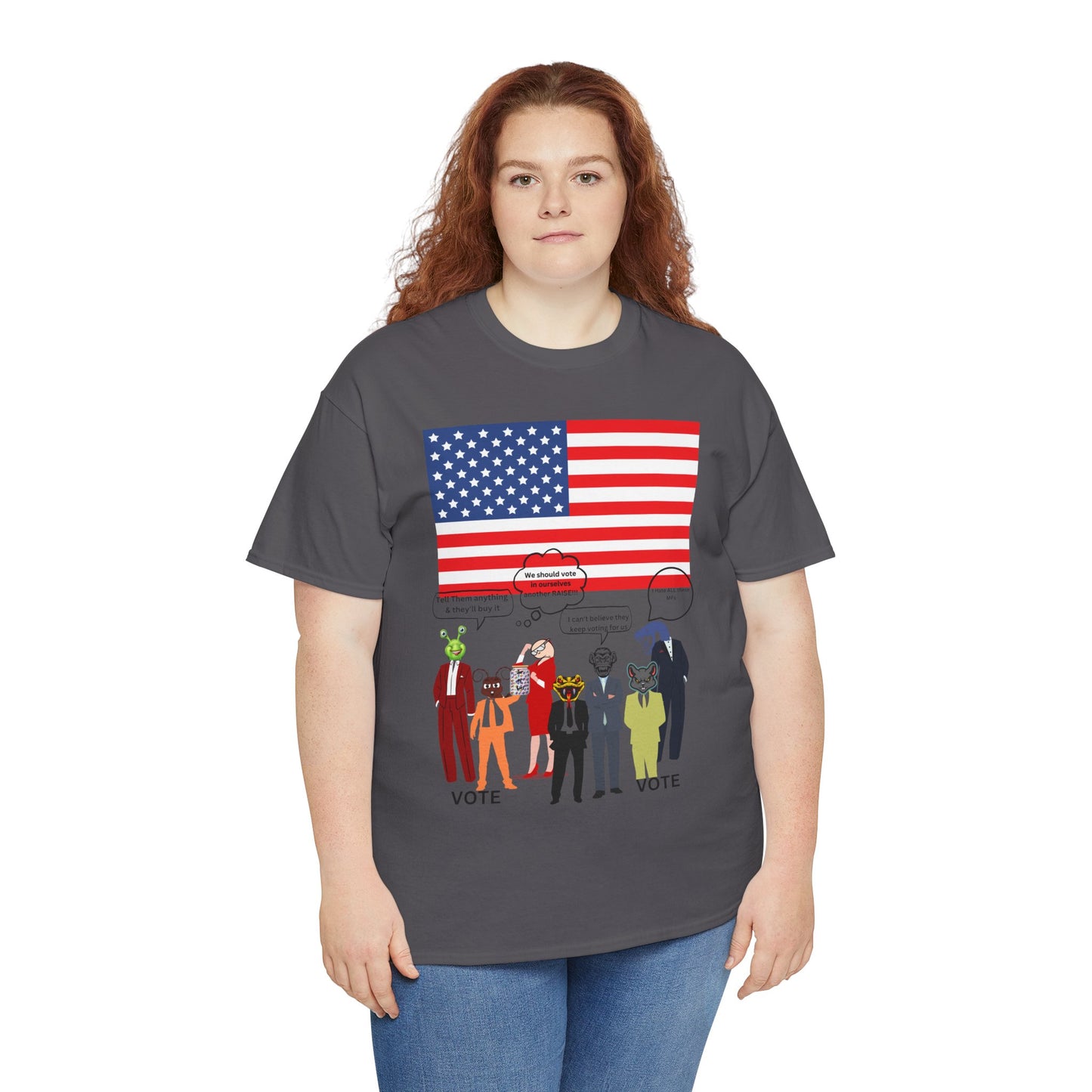Patriotic 'Vote' Graphic Tee — American Flag Politicians-Lizard Forms Encouraging Voting