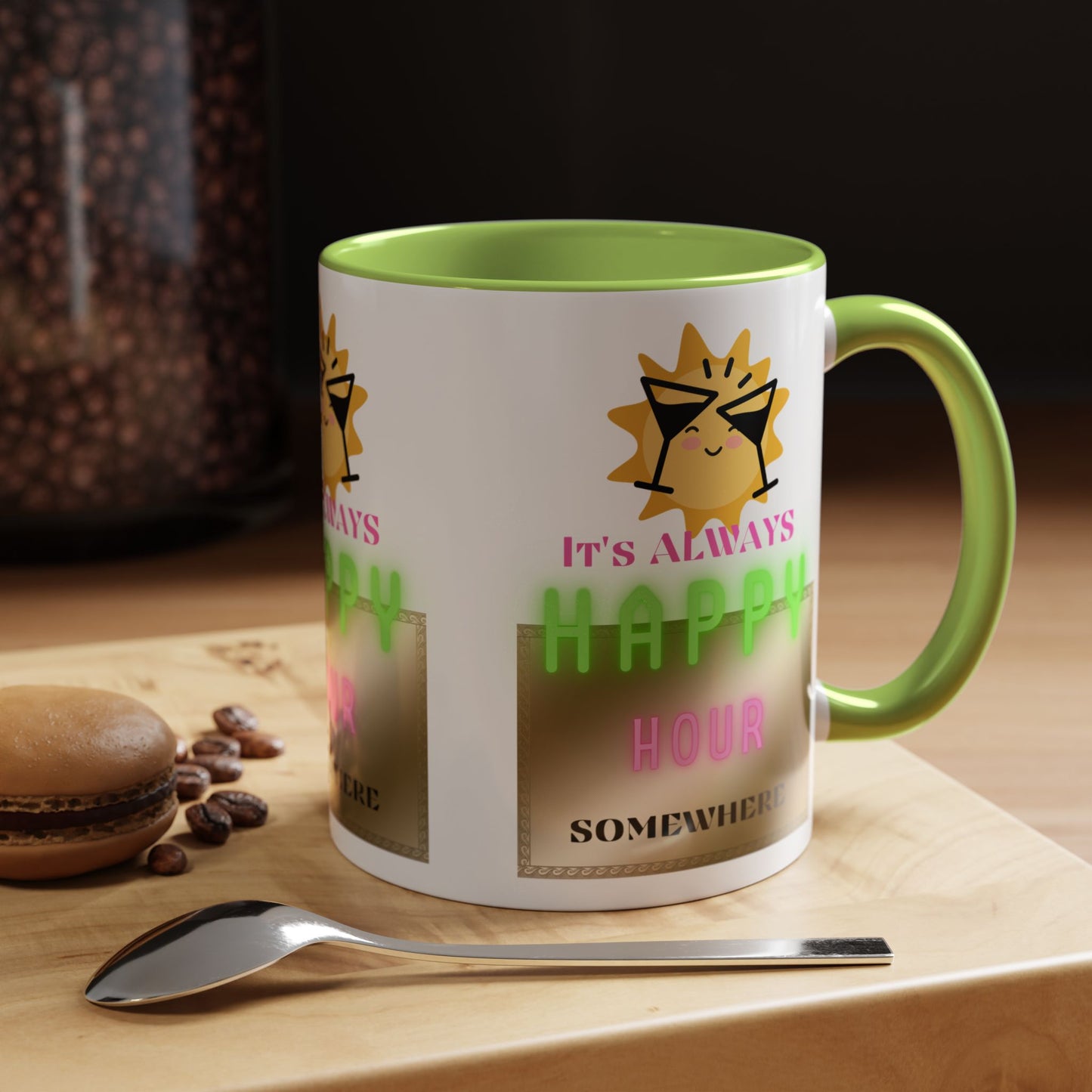 Coffee Mug — "It's Always Happy Hour Somewhere" Neon Sun Cocktail Accent Mug