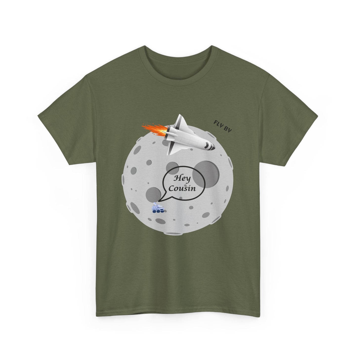 Hey Cousin Rocket Moon T-Shirt — Cute Retro Space Plane Graphic Tee